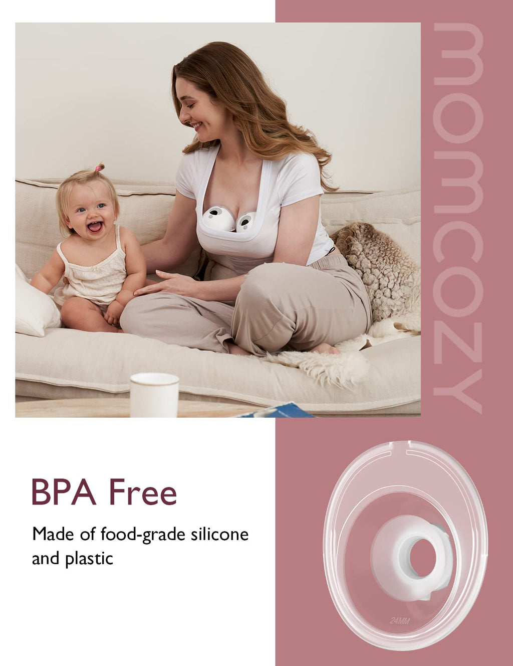 Momcozy M5 Lite Hands-Free Wearable Breast Pump, DoubleFit Flange for Baby-Like Comfort, 3 Modes & 9 Suction Levels, No Flange Insert or Hard Carry Case, 24mm, 2-Pack, Cozy Red
