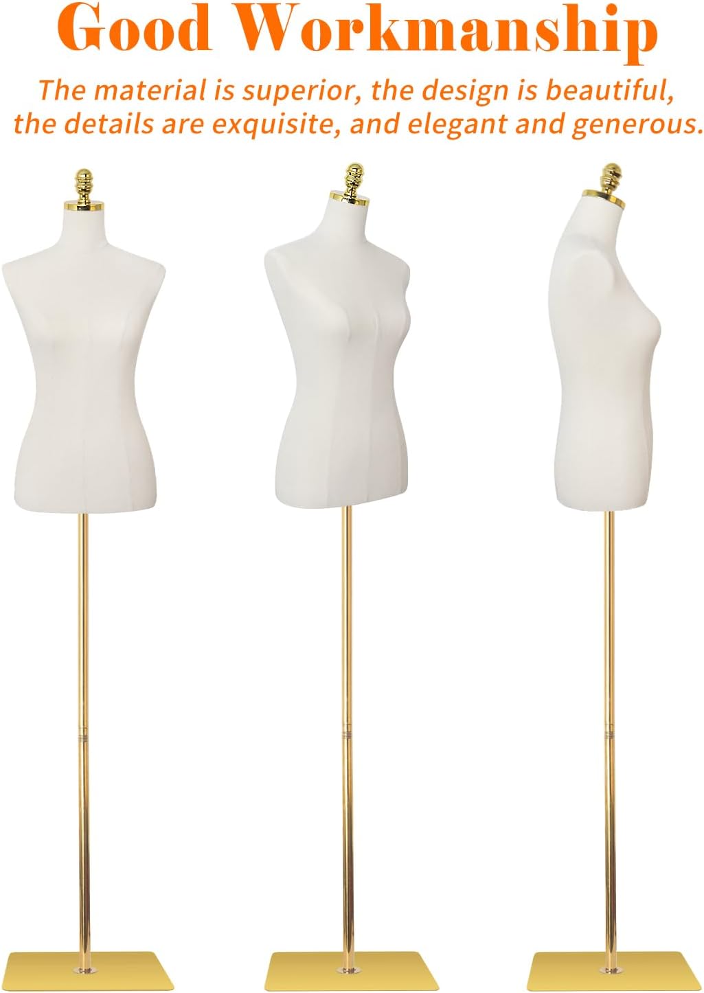 Mannequin Torso Dress Form 40.55-73.23 Inch Height Adjustable Female Model Display Mannequin Body with Metal Bracket and Rectangular Base for Sewing Dressmakers Dress Jewelry Display, Beige