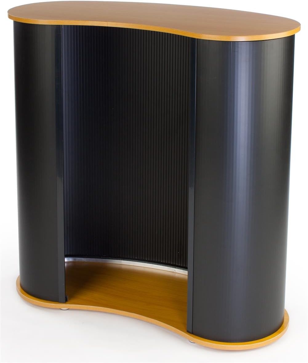 Displays2go Pop-up Podium Counter with Wood Grain Table