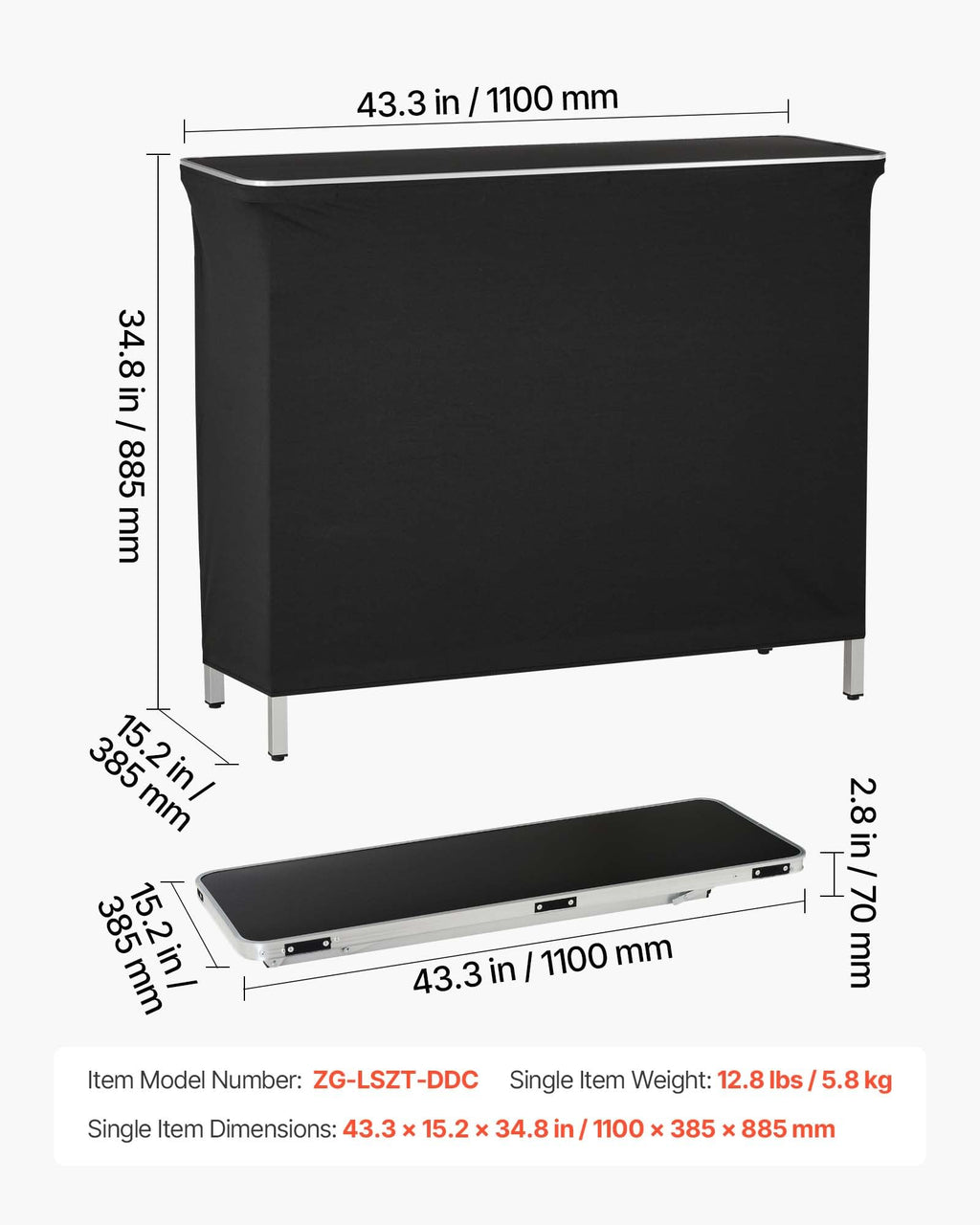 VEVOR Promotion Counter Table, Portable Tradeshow Podium Table, 30.91" x 14.96" x 71.46", Display Exhibition Counter Stand Booth Fair with Wall, Pop Up Podium with Storage Rack/Carrying Bag
