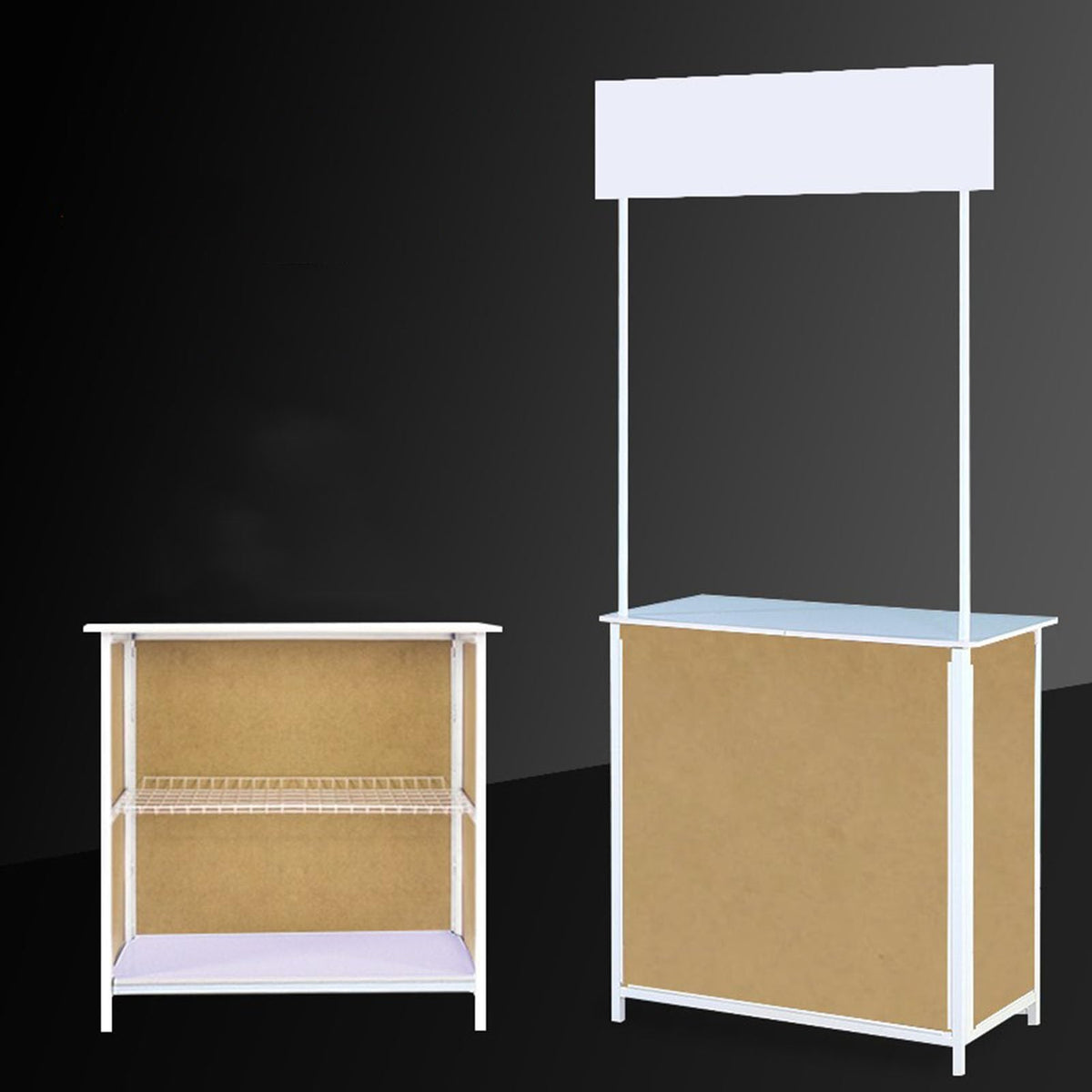 Portable Trade Show Counter Table Exhibition Foldable Promotional Counter Retail Advertising Display Banner Stand Supermarket Tasting Table Reception Event Desk (PVC Board, 80 * 40 * 85 cm)