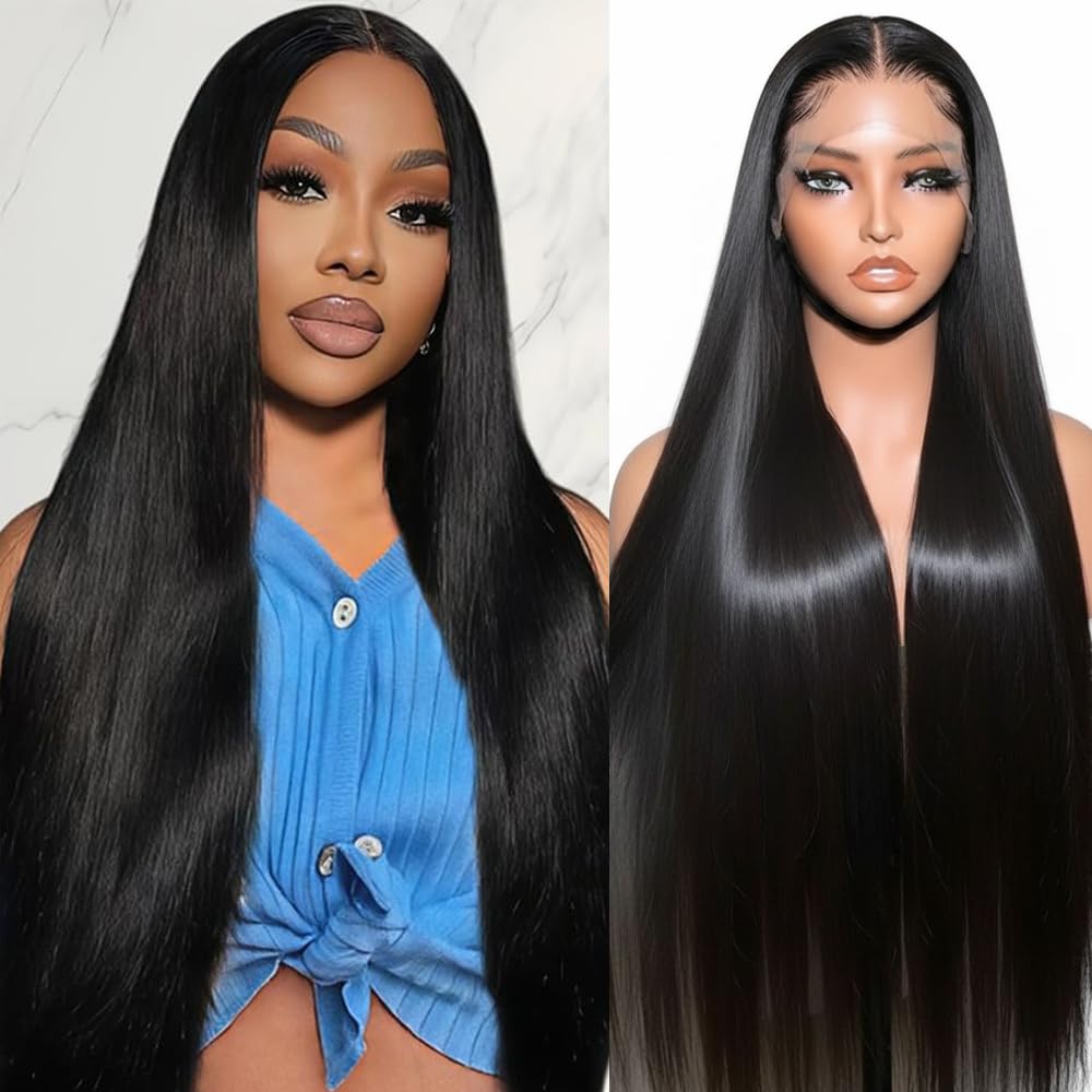 Lace Front Wigs Human Hair 32 Inch 12A Virgin Straight Human Hair Wig 200 Density Soft 13x6 Lace Front Wigs Human Hair Pre Plucked Invisilbe Hairline Glueless HD Frontal Wig Natural Black