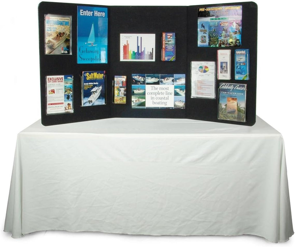 Displays2go 3-Panel Tabletop Display Board, 72 x 36, Black