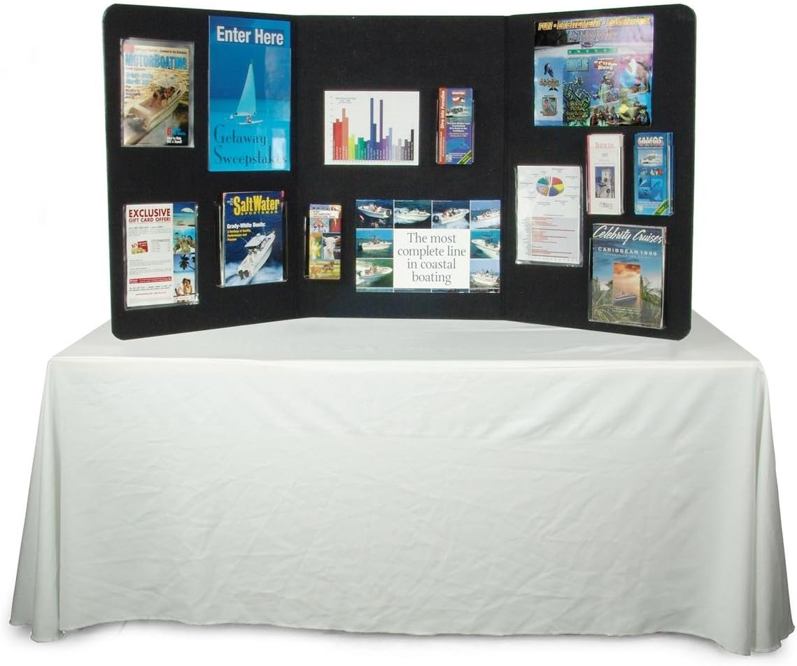 Displays2go 3-Panel Tabletop Display Board, 72 x 36, Black