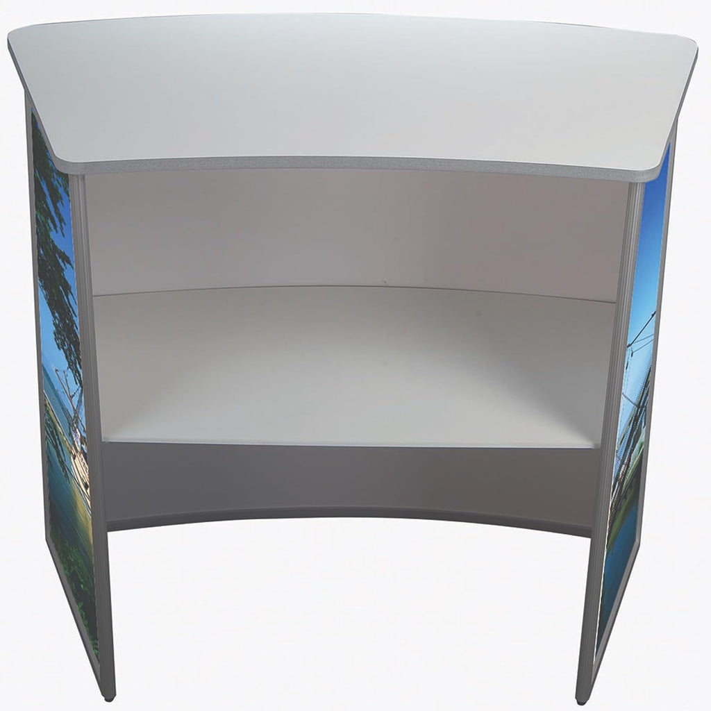 M&T Displays Portable Trade Show Podium Table Display Panset Counter Speech Stand Without Printing Pop Up for Exhibition Reception Event Desk 41.73x36.61 Inch Aluminum