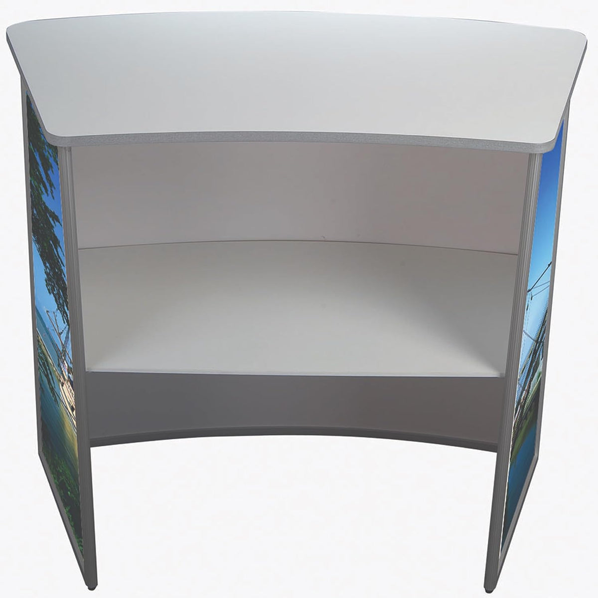 M&T Displays Portable Trade Show Podium Table Display Panset Counter Speech Stand Without Printing Pop Up for Exhibition Reception Event Desk 41.73x36.61 Inch Aluminum