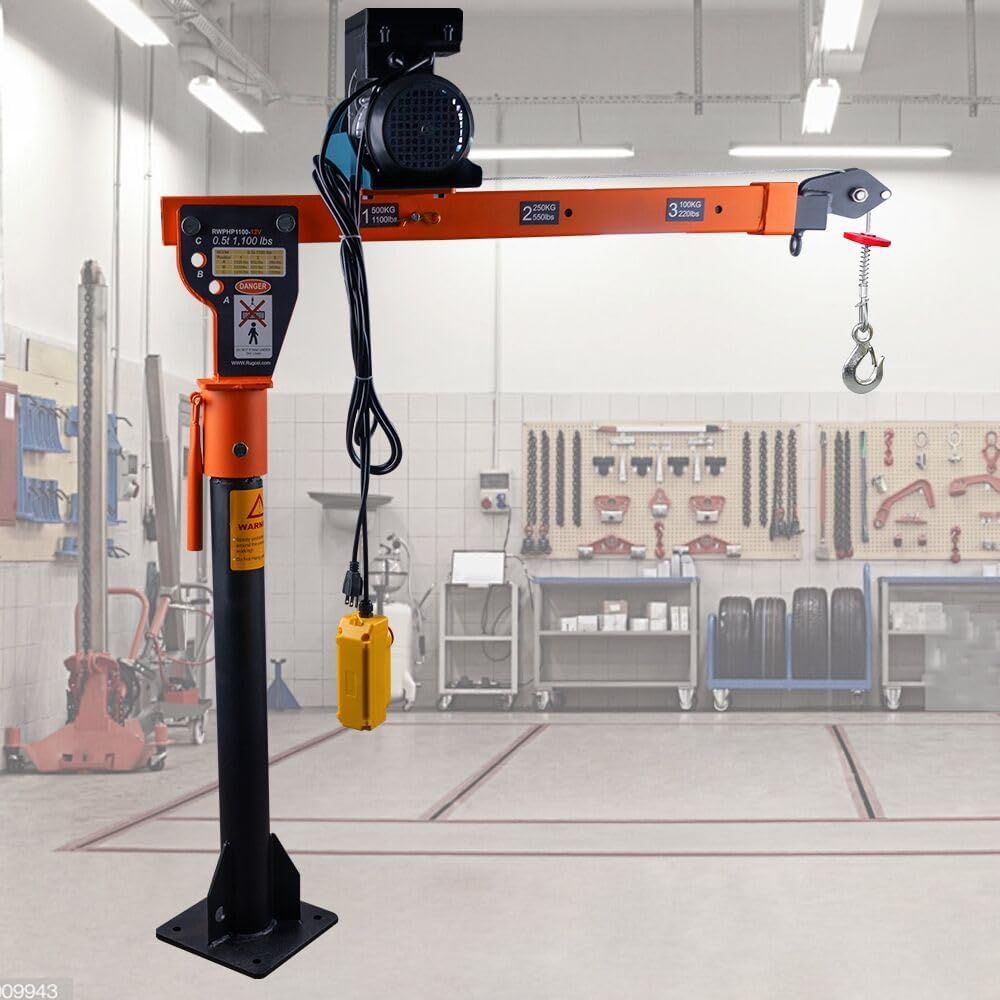 new Folding Dismountable Household Jib Crane Truck - 1100lb Capacity 110V Electric Hoist, 880lb Pulling Force for Factories, Warehouses, Construction & Buildingï¼Orange