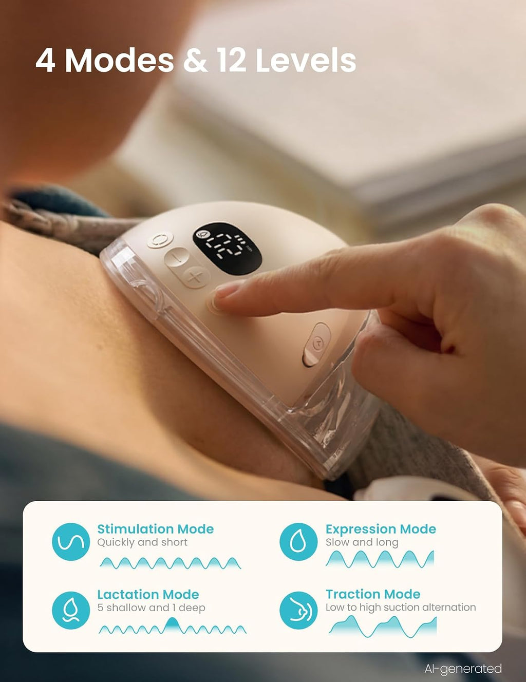 Paruu P21 Wearable Breast Pump with Baby-Mouth Flange Design, Hands-Free Electric Breast Pump, 315mmHg Strong Suction, 4 Modes 12 Levels, 17/19/21mm Flange Inserts, Stand-up Milk Bowl, Storage Bag