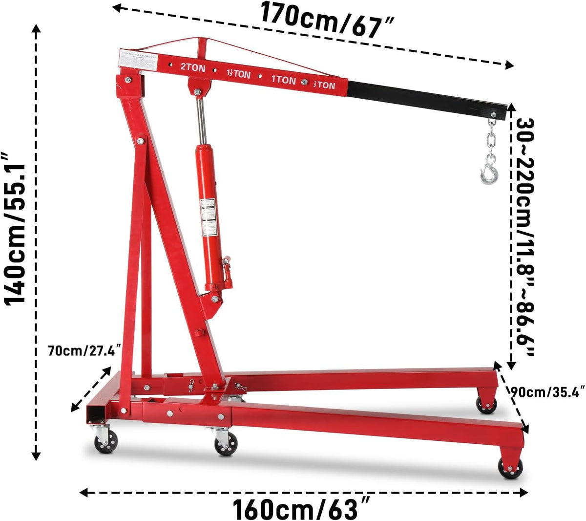2 Ton Hydraulic Engine Hoist Crane, 4400LBS Folding Cherry Picker