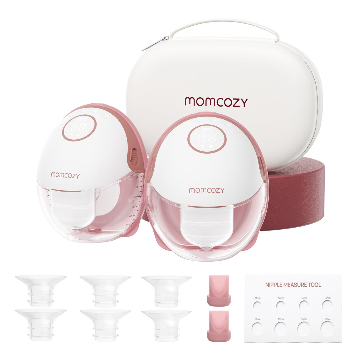 Momcozy M5 Lite Hands-Free Wearable Breast Pump, DoubleFit Flange for Baby-Like Comfort, 3 Modes & 9 Suction Levels, No Flange Insert or Hard Carry Case, 24mm, 2-Pack, Cozy Red