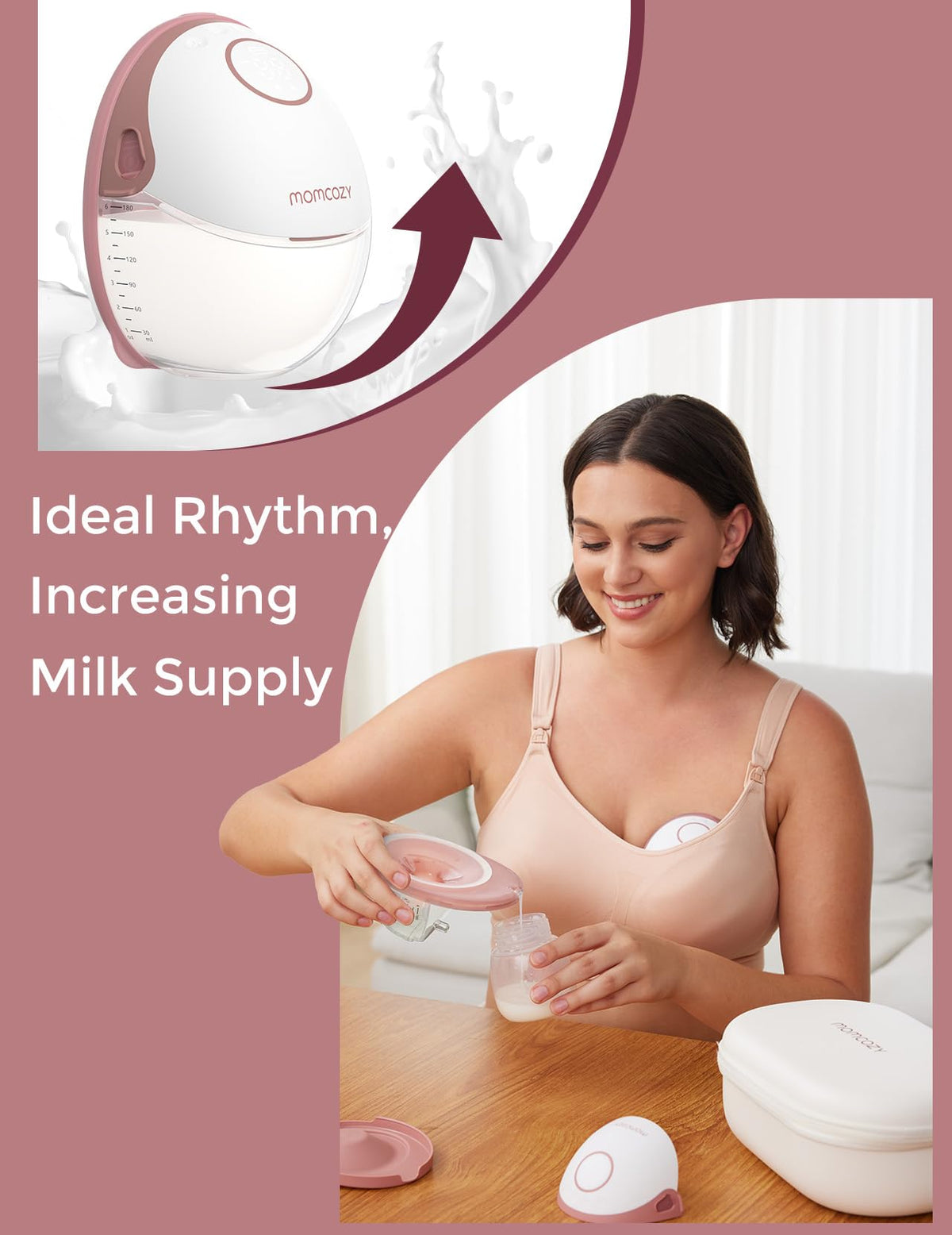 Momcozy M5 Lite Hands-Free Wearable Breast Pump, DoubleFit Flange for Baby-Like Comfort, 3 Modes & 9 Suction Levels, No Flange Insert or Hard Carry Case, 24mm, 2-Pack, Cozy Red