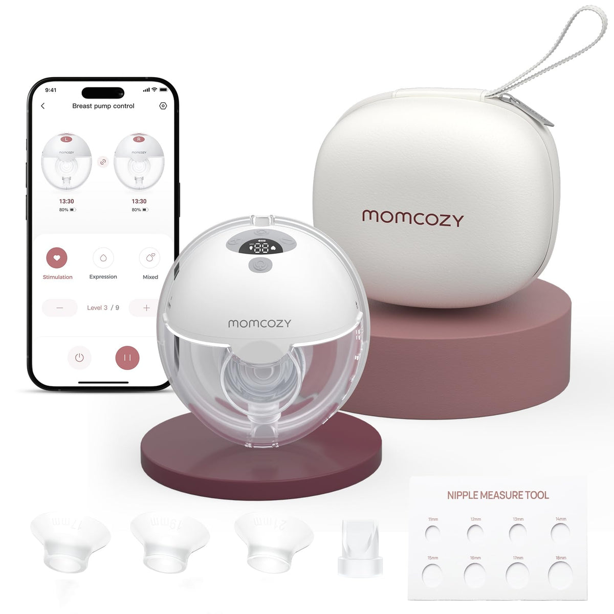 Momcozy M5 Lite Hands-Free Wearable Breast Pump, DoubleFit Flange for Baby-Like Comfort, 3 Modes & 9 Suction Levels, No Flange Insert or Hard Carry Case, 24mm, 2-Pack, Cozy Red