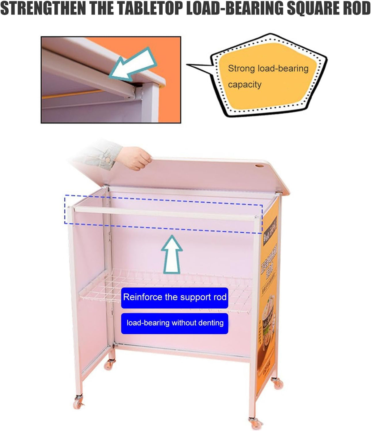 Foldable Promotion Tradeshow Exhibition Counter Stand with Display Board & Carrying Bag, Mobile Portable Supermarket Tasting Table Podium Table Advertising Booth Rack Banner Stand Reception Event De