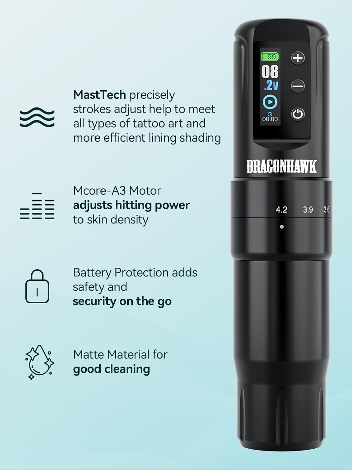 Dragonhawk Atom2 Pro Wireless Tattoo Kit with A4 Thermal Stencil Printer