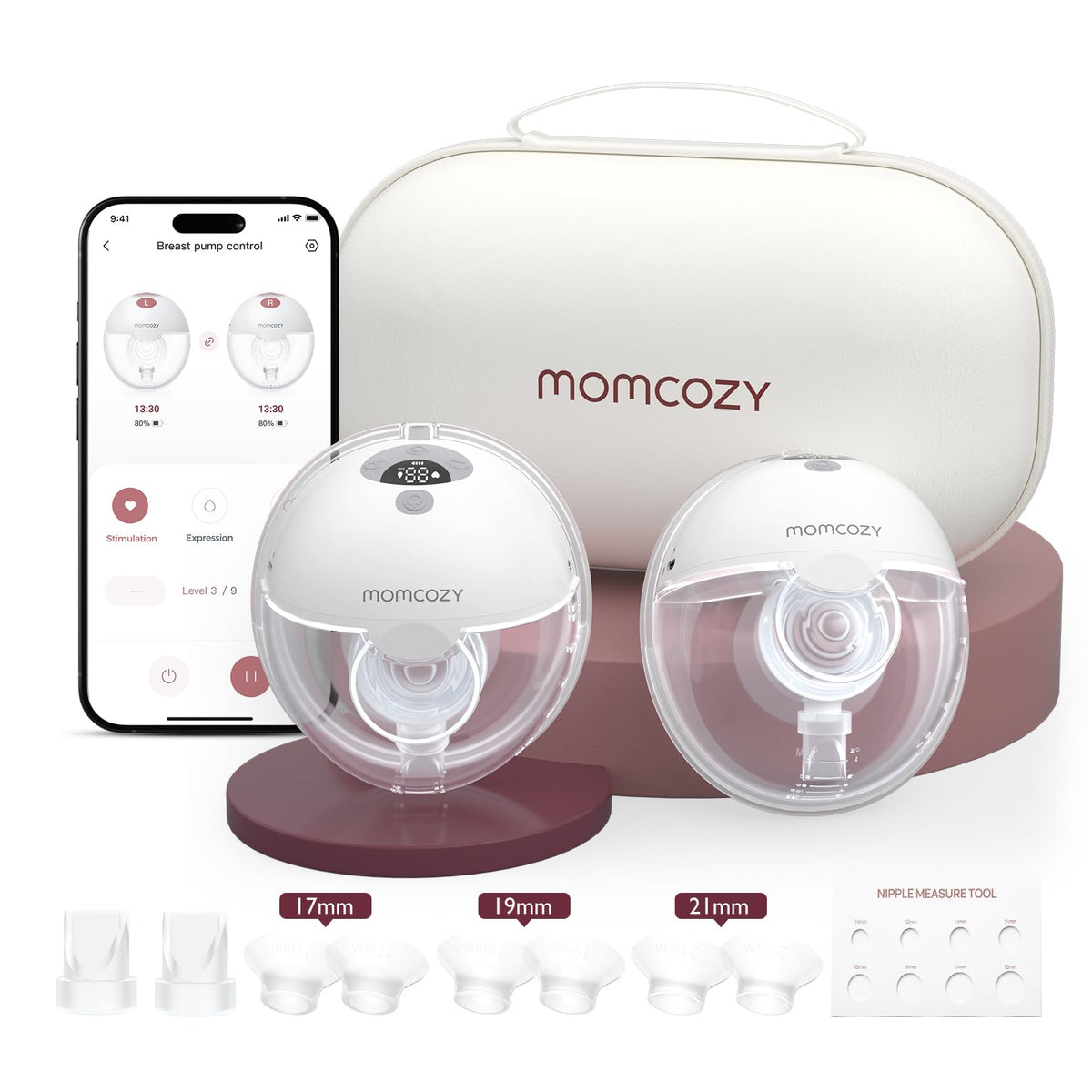 Momcozy M5 Lite Hands-Free Wearable Breast Pump, DoubleFit Flange for Baby-Like Comfort, 3 Modes & 9 Suction Levels, No Flange Insert or Hard Carry Case, 24mm, 2-Pack, Cozy Red