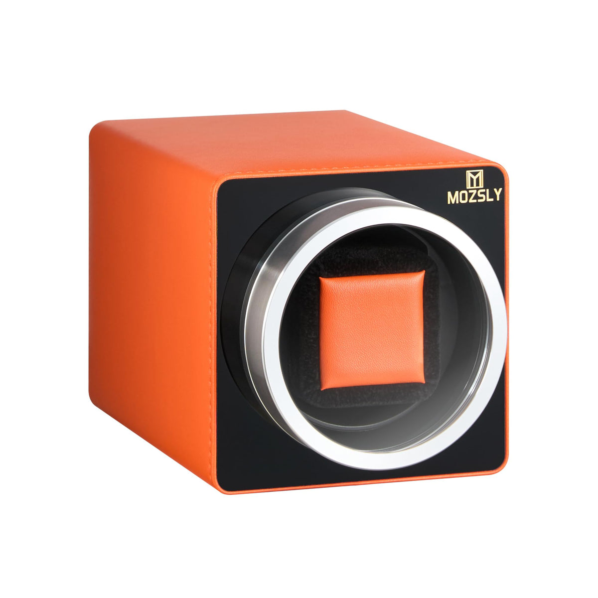 MOZSLY Watch Winder for Automatic Watches Single Rotating Watch Box with Quiet Motor 12 Rotation Mode Setting Battery Powered or AC Adapter PU Leather