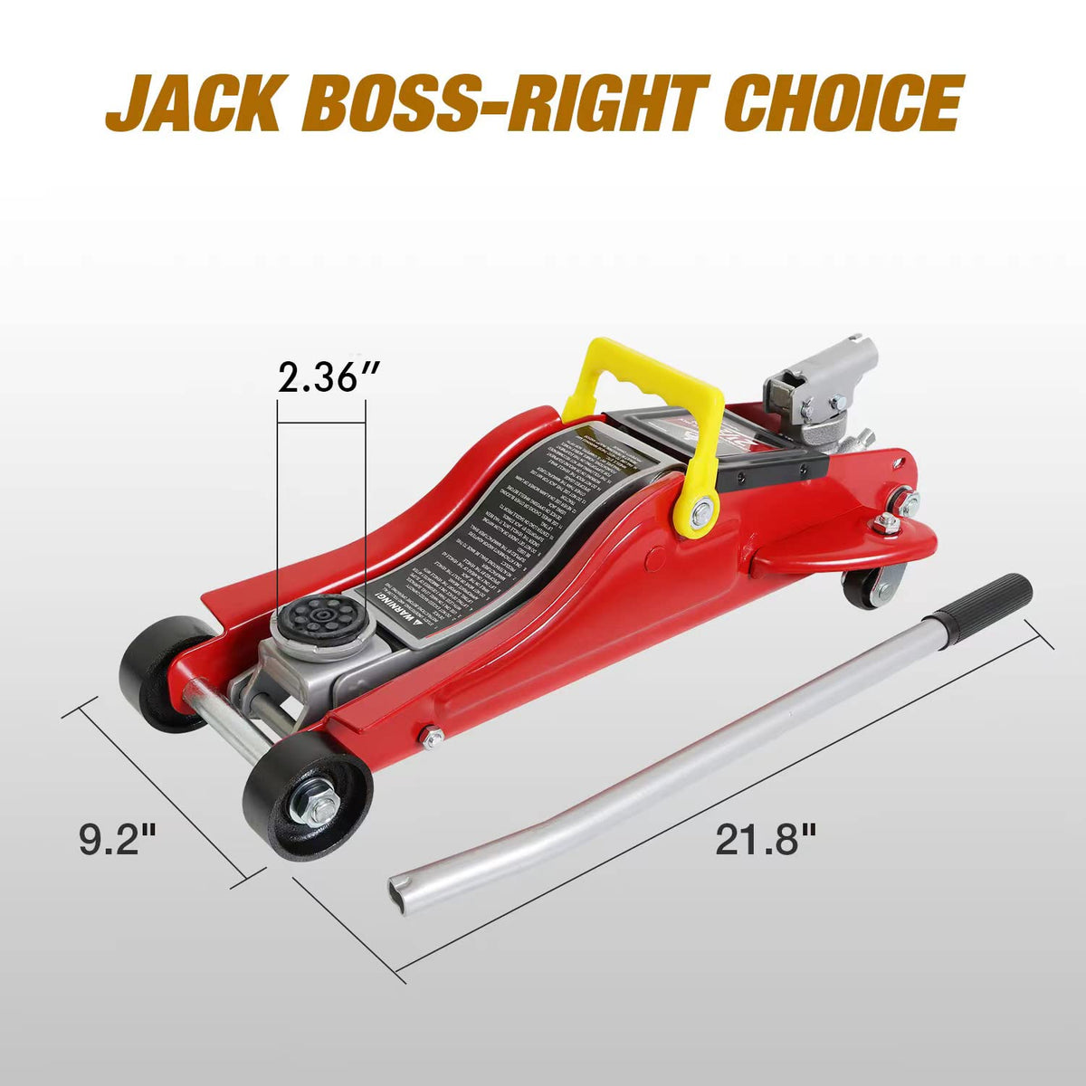 Jack Boss 4 Ton Floor Jack Hydraulic Low Profile Floor Jack with Dual Piston Quick Lift Pump, 4 Ton (8,800 lbs) Capacity, Red