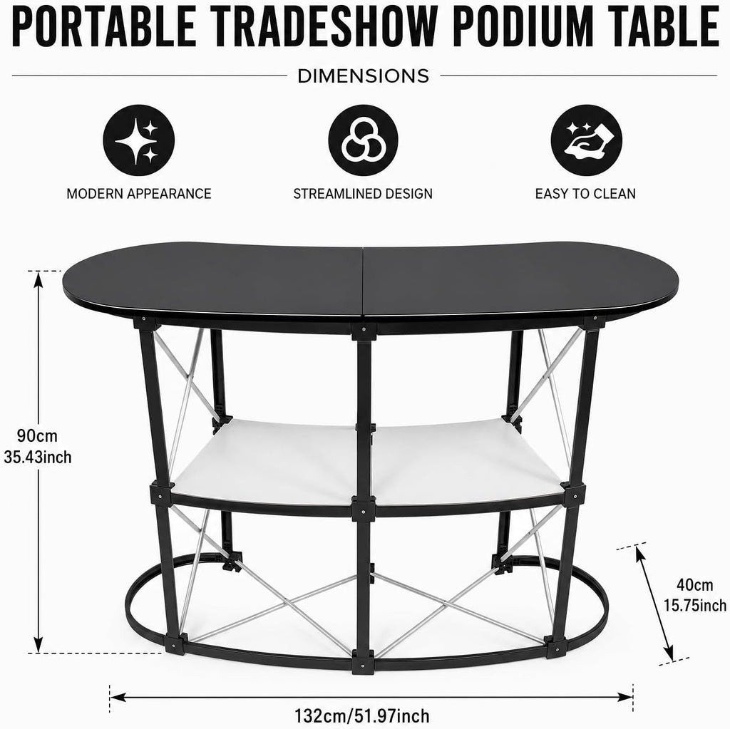 Portable Tradeshow Podium Table, 51.97" X 15.75" X 35.43" Display Exhibition Counter Stand Booth Fair, Foldable Pop up Display Counter for Product Demos, Promotions, Speeches, Publicity Meetings