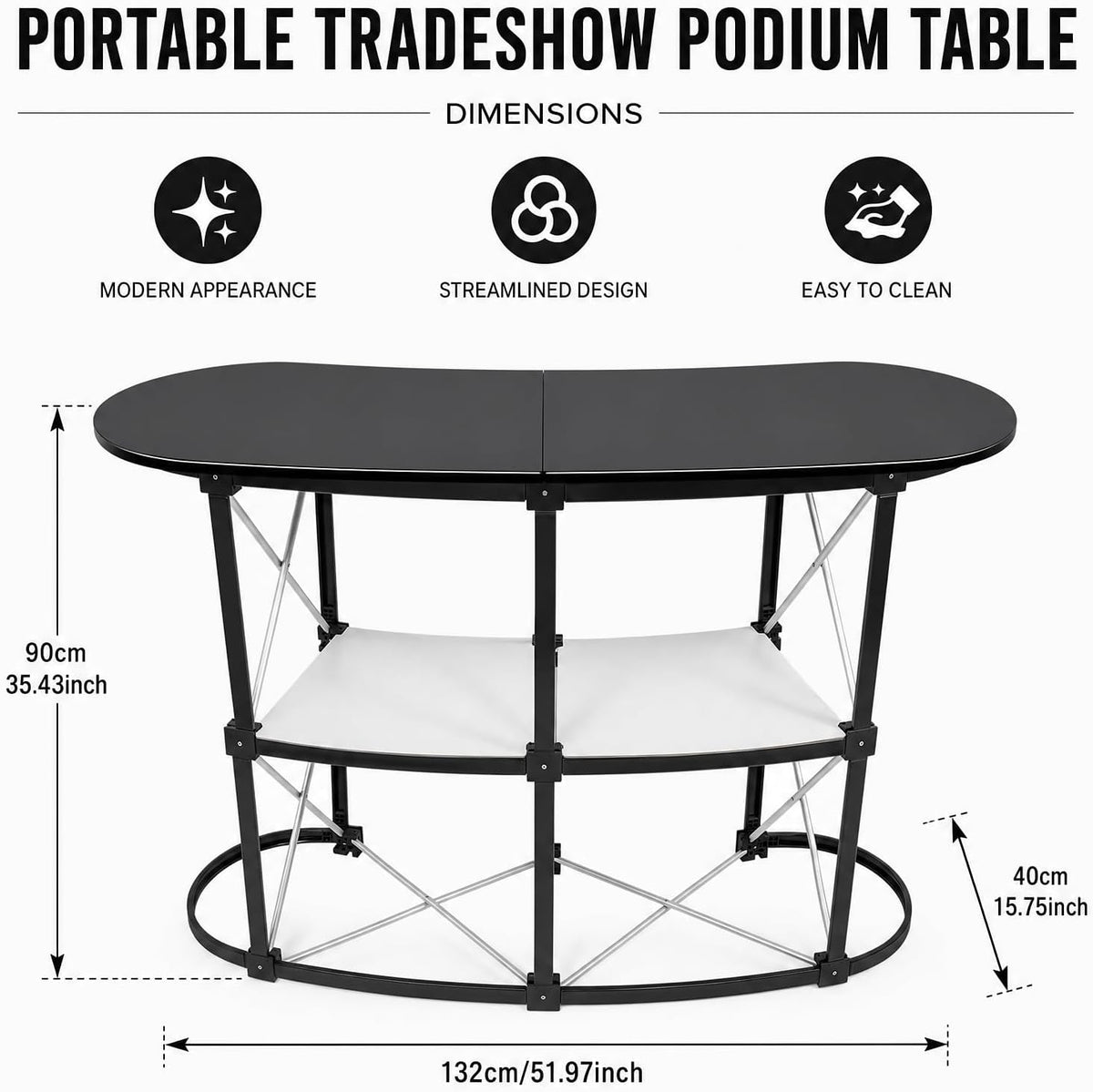 Portable Tradeshow Podium Table, 51.97" X 15.75" X 35.43" Display Exhibition Counter Stand Booth Fair, Foldable Pop up Display Counter for Product Demos, Promotions, Speeches, Publicity Meetings