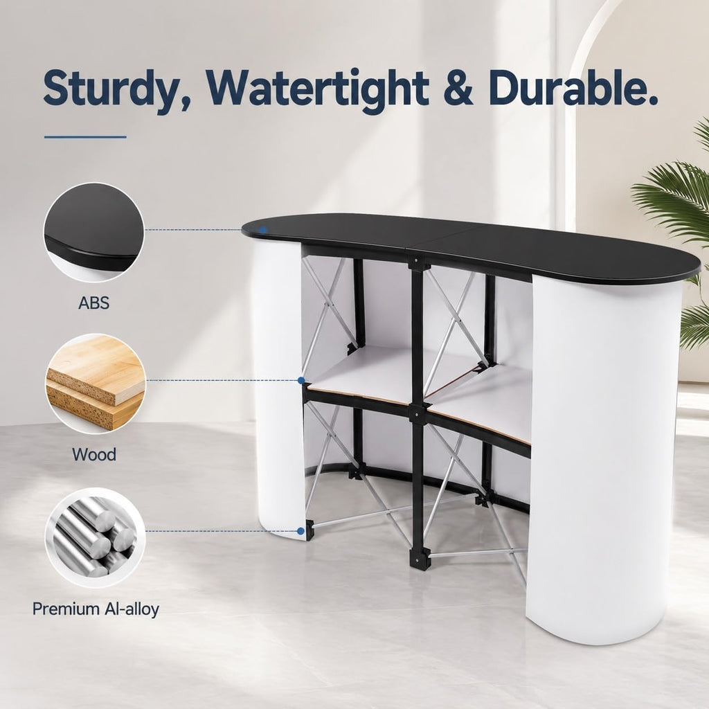 Portable Tradeshow Podium Table, 51.97" X 15.75" X 35.43" Display Exhibition Counter Stand Booth Fair, Foldable Pop up Display Counter for Product Demos, Promotions, Speeches, Publicity Meetings