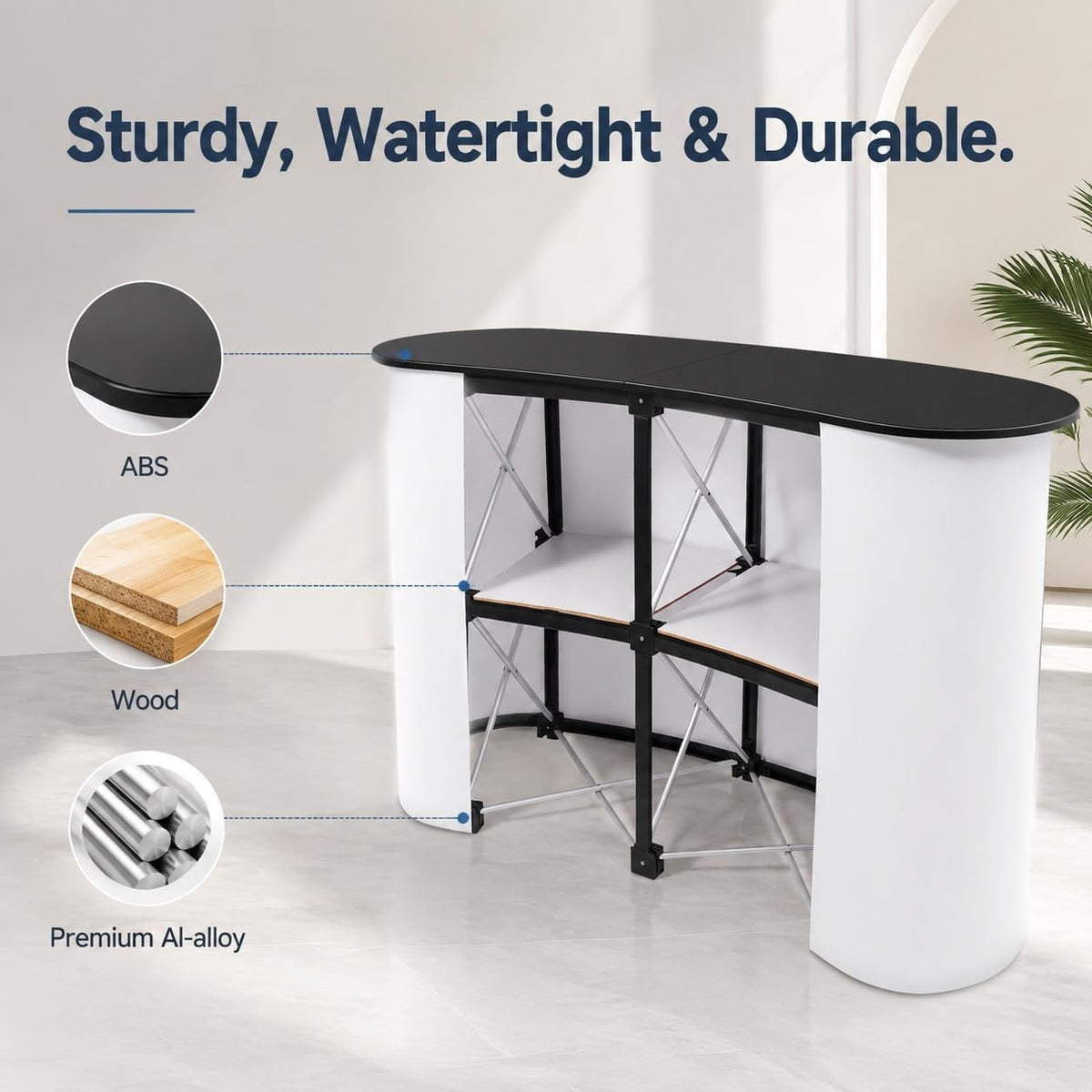 Portable Tradeshow Podium Table, 51.97" X 15.75" X 35.43" Display Exhibition Counter Stand Booth Fair, Foldable Pop up Display Counter for Product Demos, Promotions, Speeches, Publicity Meetings