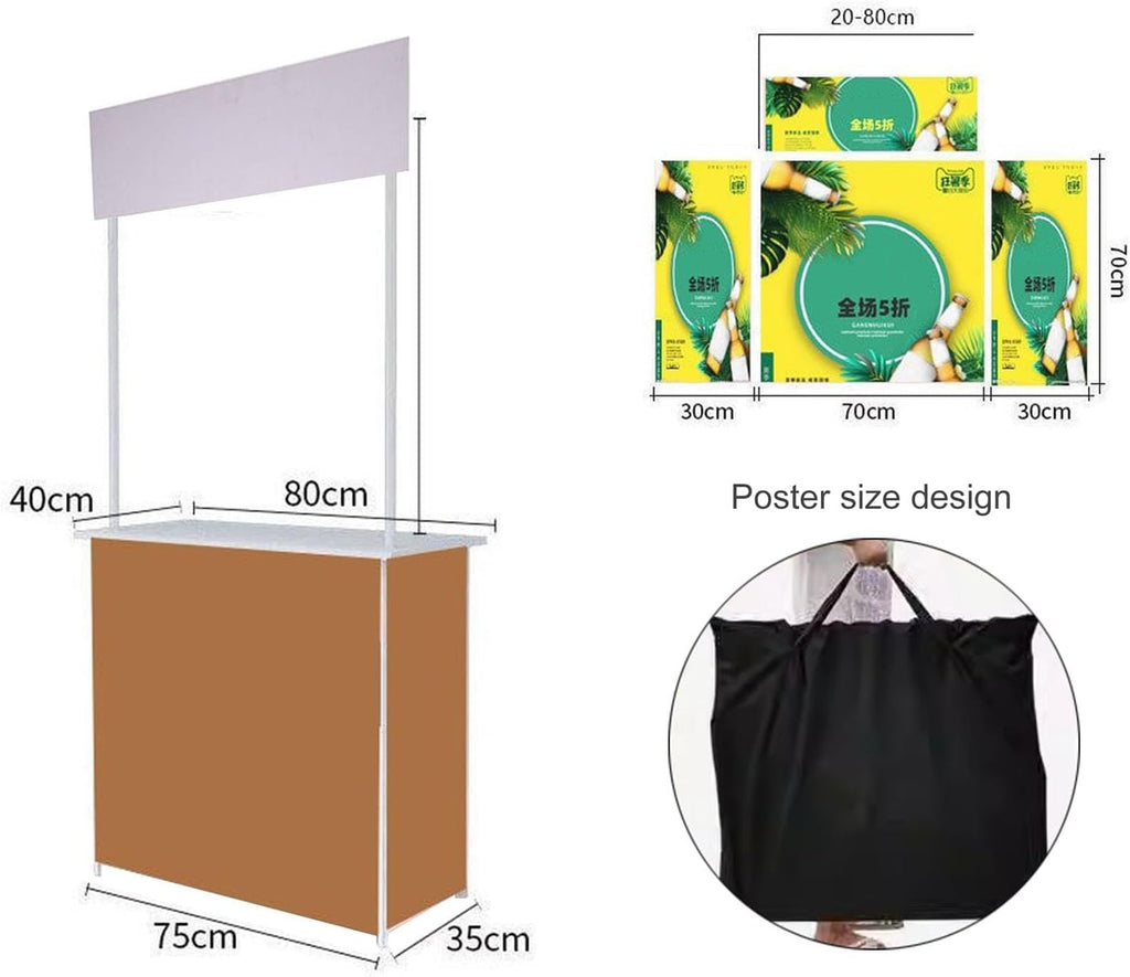 Folding Counter Table, Portable Reception Event Desk, Exhibition Stand for Trade Show Display, Commercial Supermarket Booth Kiosk, Advertising Podium