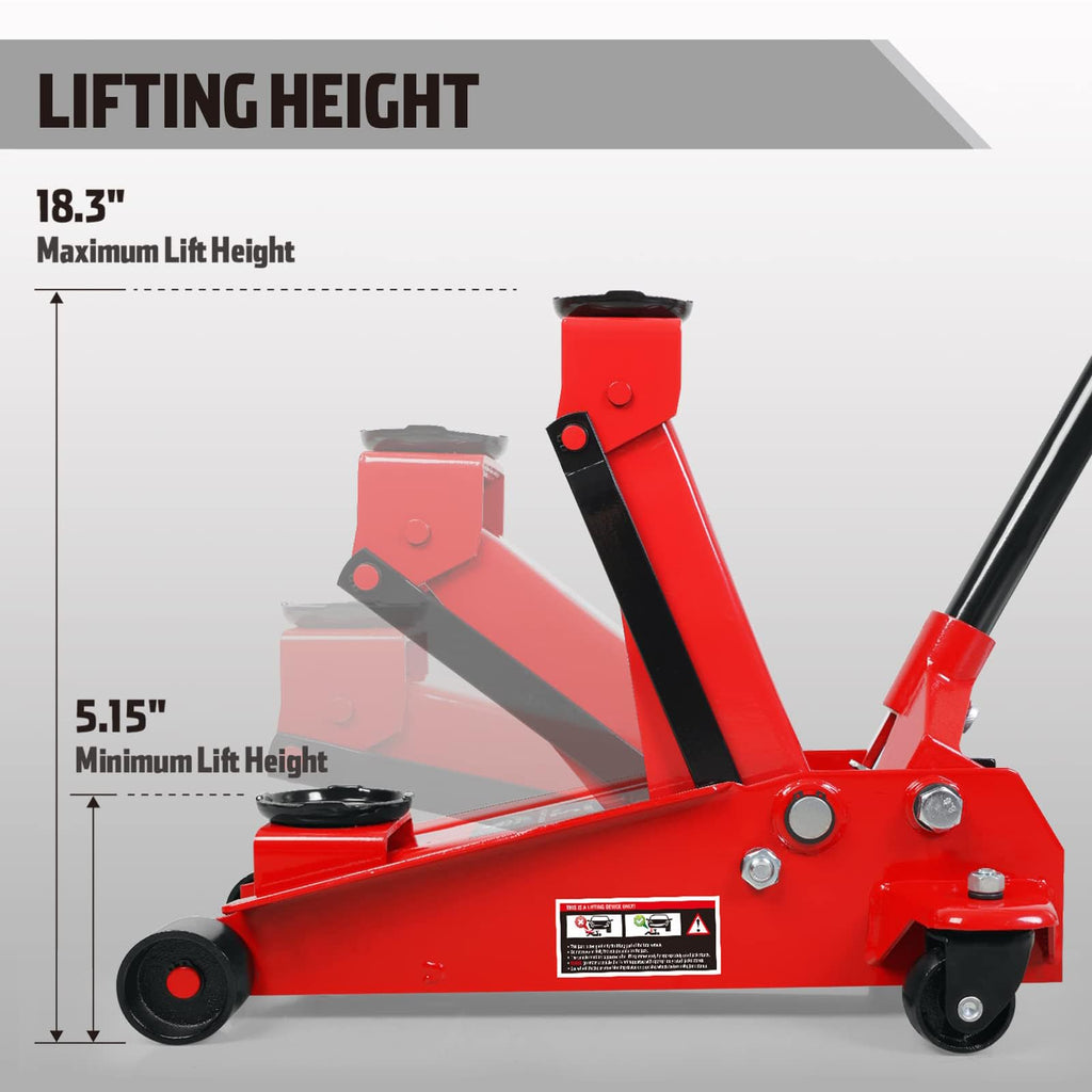 Jack Boss 4 Ton Floor Jack Hydraulic Low Profile Floor Jack with Dual Piston Quick Lift Pump, 4 Ton (8,800 lbs) Capacity, Red