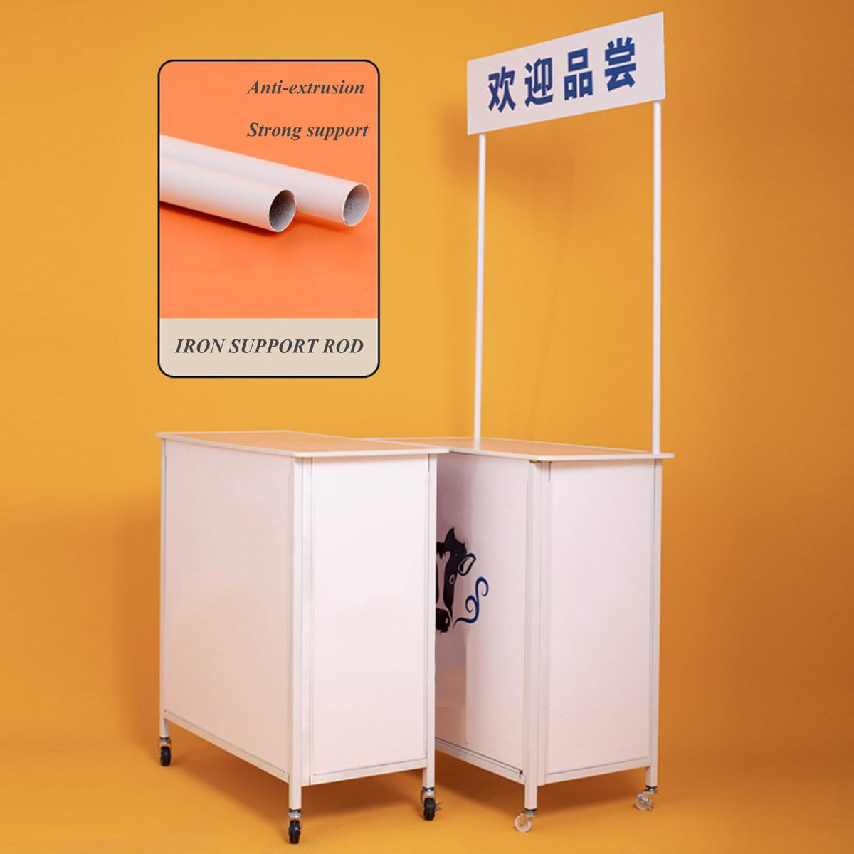 Mobile Portable Promotion Counter Table, Pop Up Podium Trade Show Exhibition Reception Event Desk Counter Speech Stand,Commercial Supermarket Folding Tasting Table