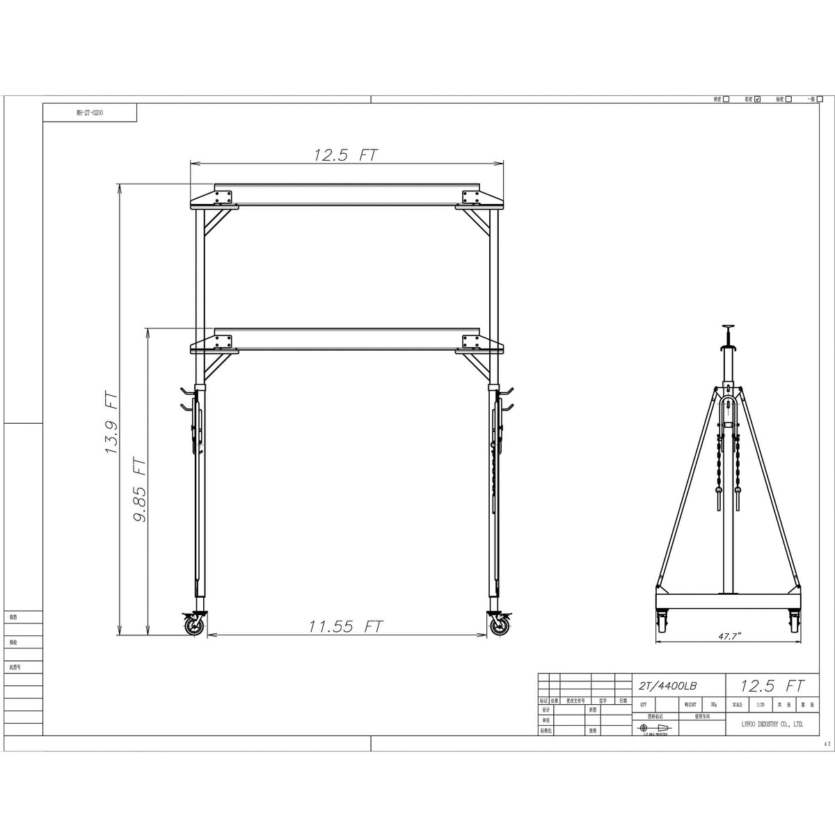 Width 10.5 FT Adjustable Gantry Crane 4000 LB Capacity, Height Adjustable Gantry 9.85 FT ~ 10FT ~ 12 FT~12.5 FT~13.90 FT, Portable Gantry Hoist 2T, Garage Crane with Hoist and Rigging Kit (10.5 FT)