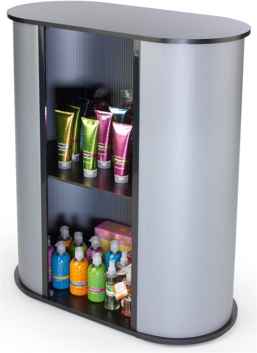 Displays2go Trade Show Counter with Satin Gray Sidewalls