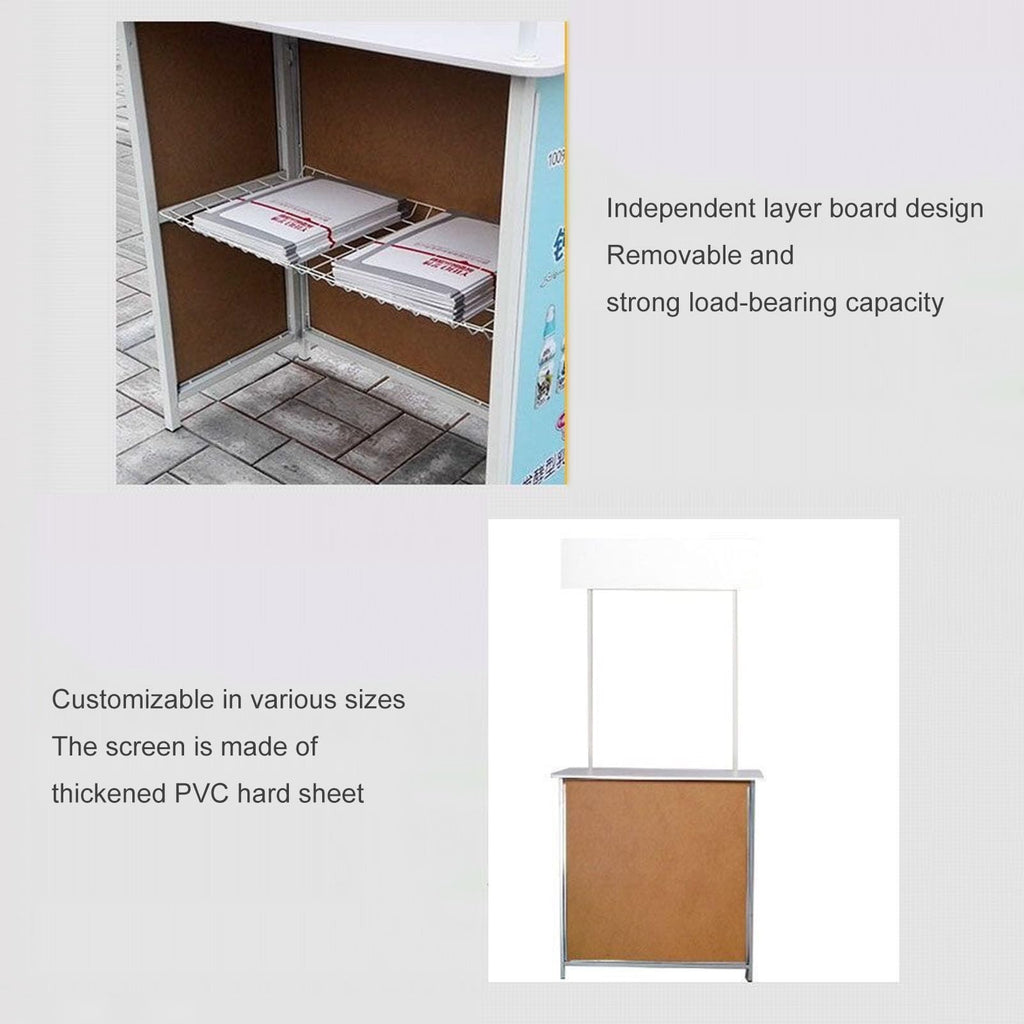 Folding Counter Table, Portable Reception Event Desk, Exhibition Stand for Trade Show Display, Commercial Supermarket Booth Kiosk, Advertising Podium