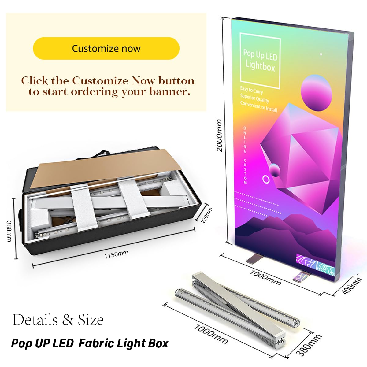 Custom Backlit Banner Stand Folding Pop Up LED Fabric Lightbox