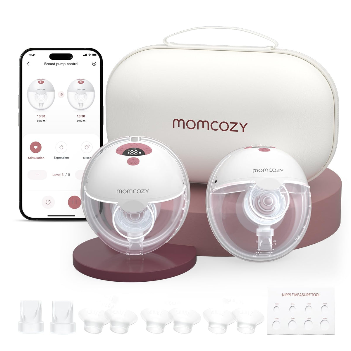 Momcozy M5 Lite Hands-Free Wearable Breast Pump, DoubleFit Flange for Baby-Like Comfort, 3 Modes & 9 Suction Levels, No Flange Insert or Hard Carry Case, 24mm, 2-Pack, Cozy Red