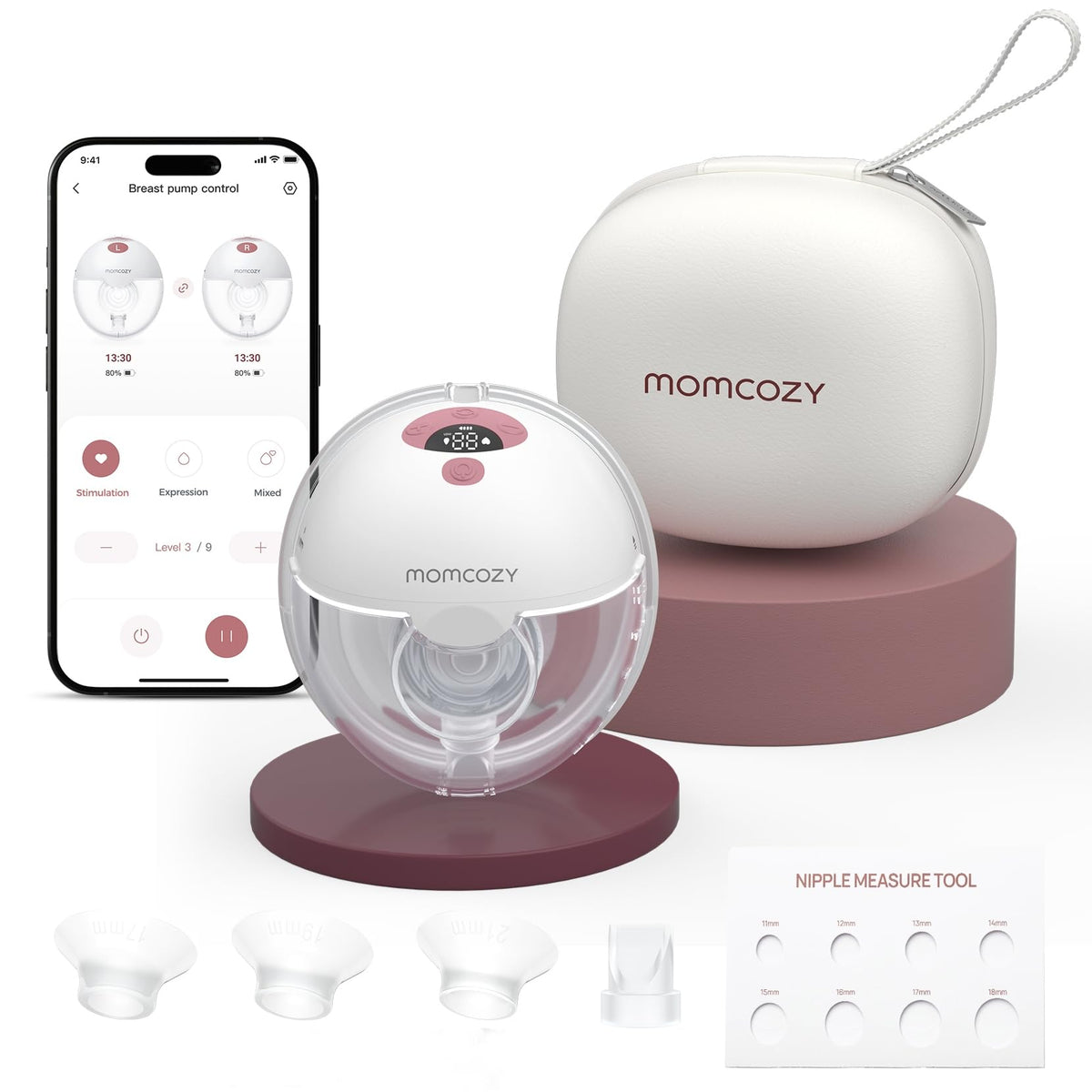 Momcozy M5 Lite Hands-Free Wearable Breast Pump, DoubleFit Flange for Baby-Like Comfort, 3 Modes & 9 Suction Levels, No Flange Insert or Hard Carry Case, 24mm, 2-Pack, Cozy Red