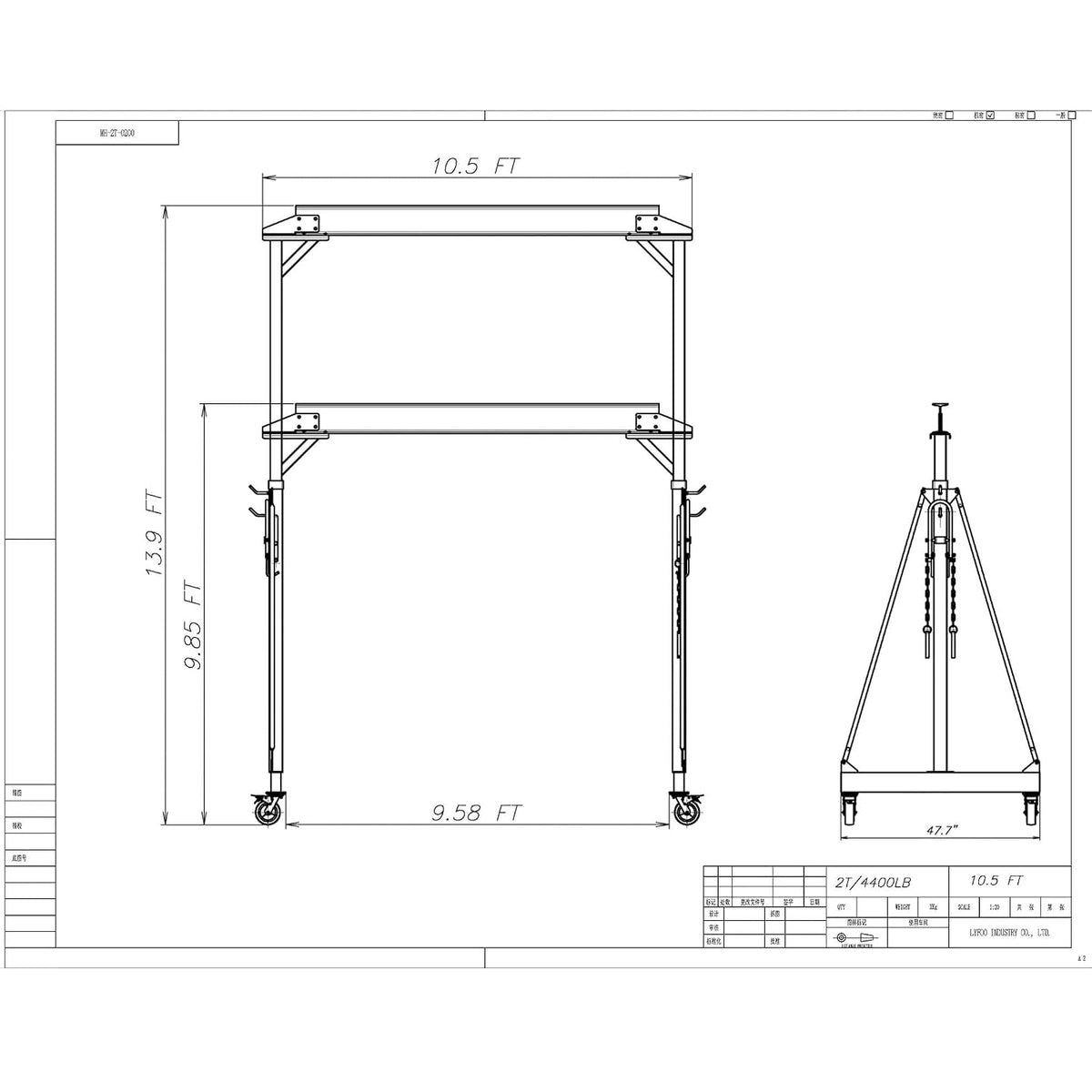 Width 10.5 FT Adjustable Gantry Crane 4000 LB Capacity, Height Adjustable Gantry 9.85 FT ~ 10FT ~ 12 FT~12.5 FT~13.90 FT, Portable Gantry Hoist 2T, Garage Crane with Hoist and Rigging Kit (10.5 FT)