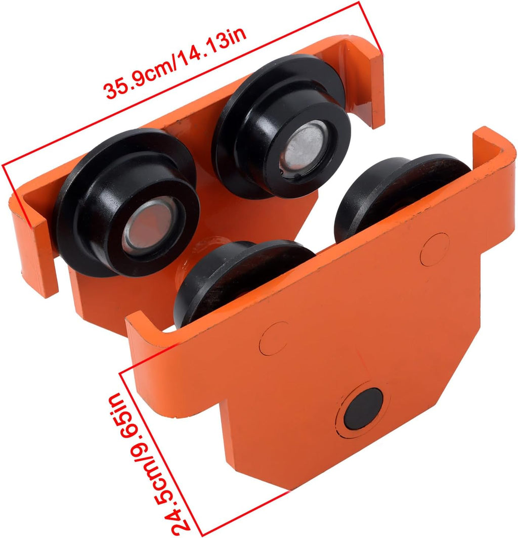 I-Beam Hand Trolley Alloy Steel Orange 11000lbs/5t Double Wheel Adjustable Flange Width 120MM to 195MM