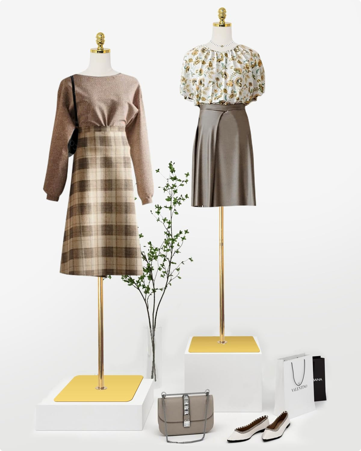 Mannequin Torso Dress Form 40.55-73.23 Inch Height Adjustable Female Model Display Mannequin Body with Metal Bracket and Rectangular Base for Sewing Dressmakers Dress Jewelry Display, Beige