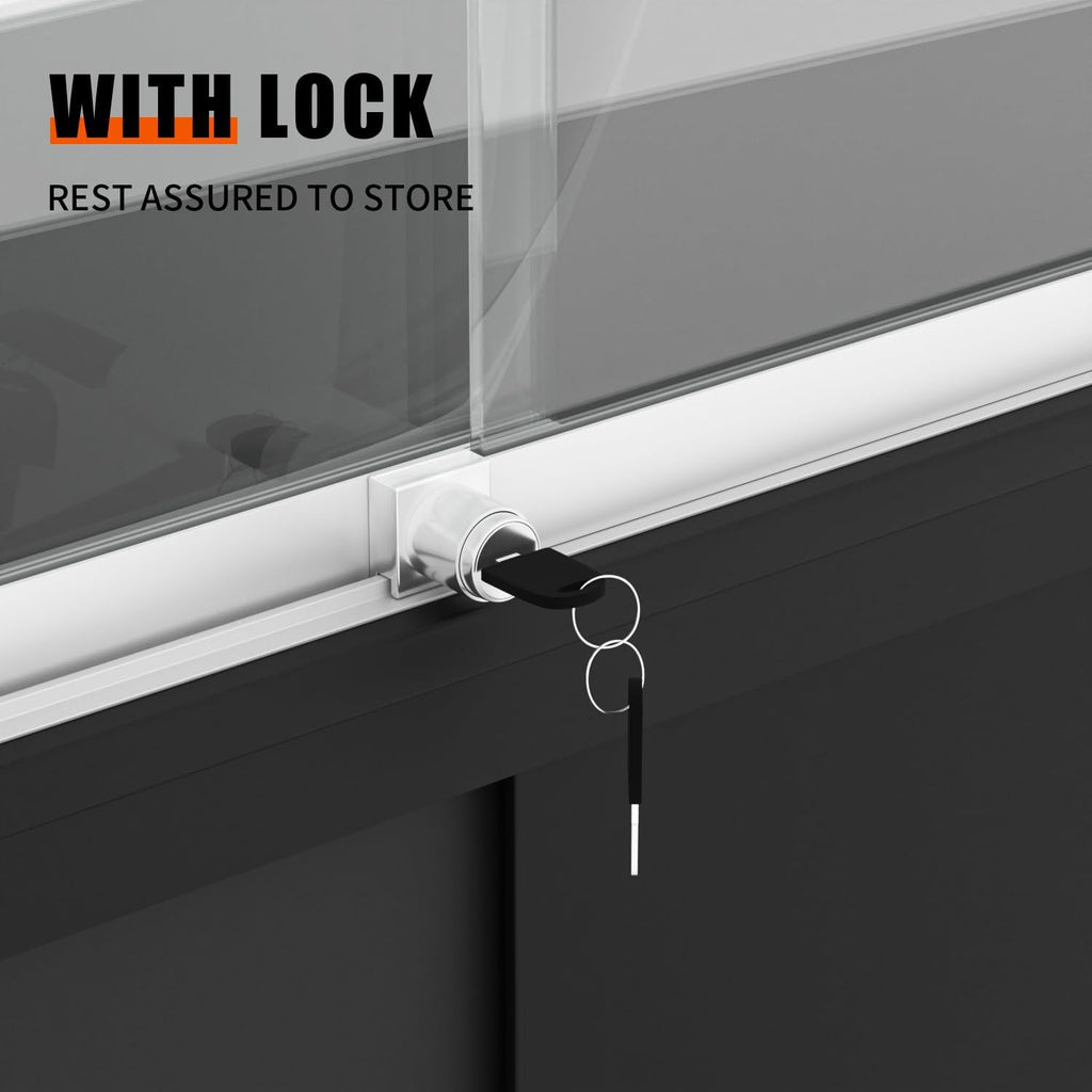 48" W x 17.9" D x 37.9" H - Black Full Vision Retail Display Case, Tempered Glass Display Cabinet with Glass Shelves and Storage Compartment,Storage Cabinets for Retail and Collectible Display