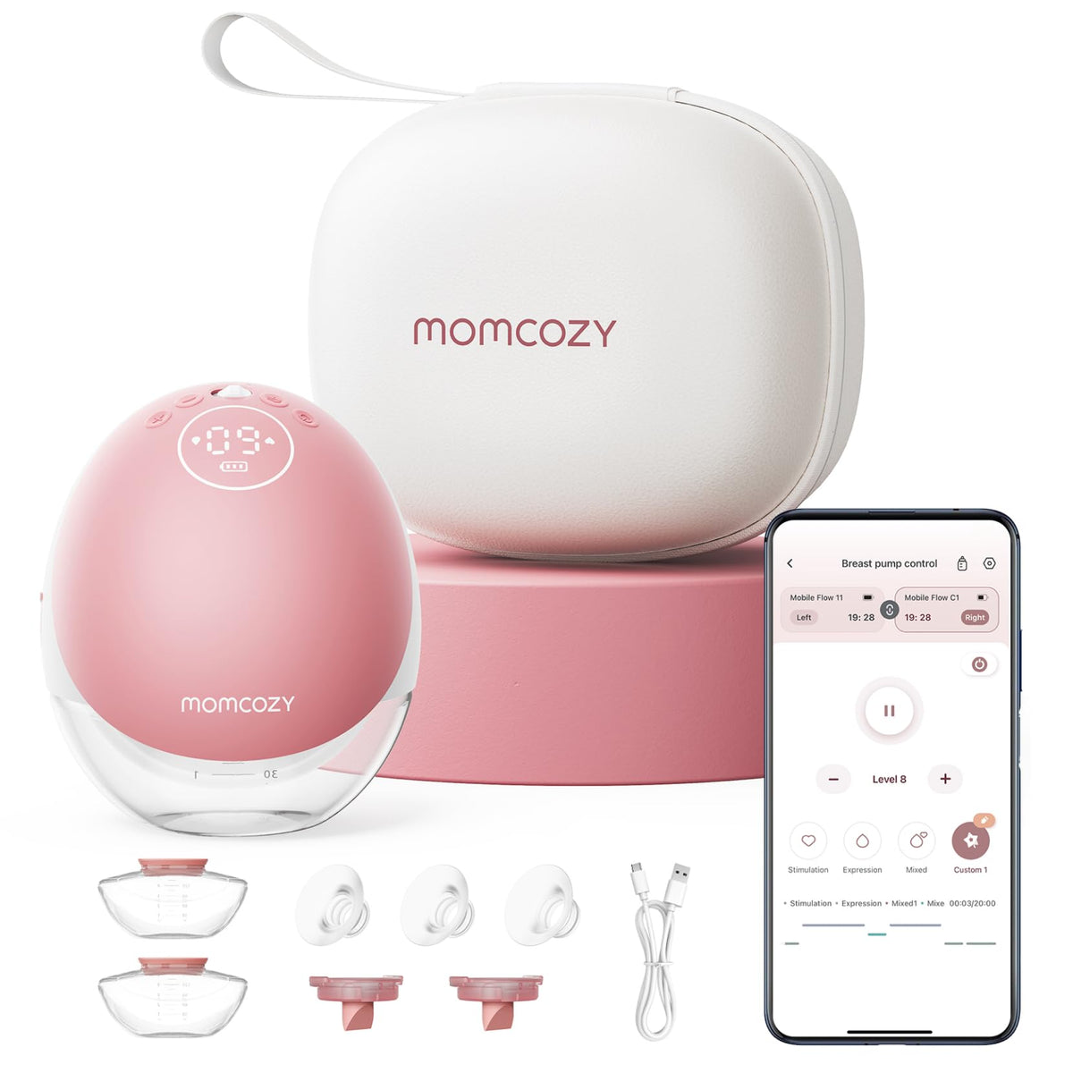 Momcozy Breast Pump Hands-Free Upgraded Mobile Flow M9 24mm, 2Pcs Cozy Red