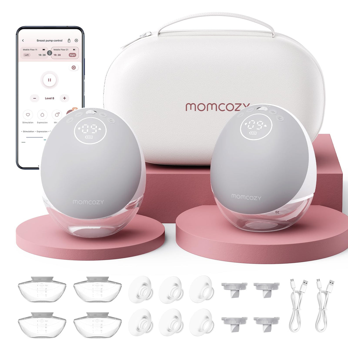 Momcozy Breast Pump Hands-Free Upgraded Mobile Flow M9 24mm, 2Pcs Cozy Red