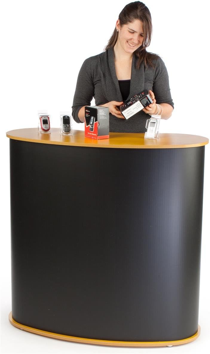 Displays2go Pop-up Podium Counter with Wood Grain Table