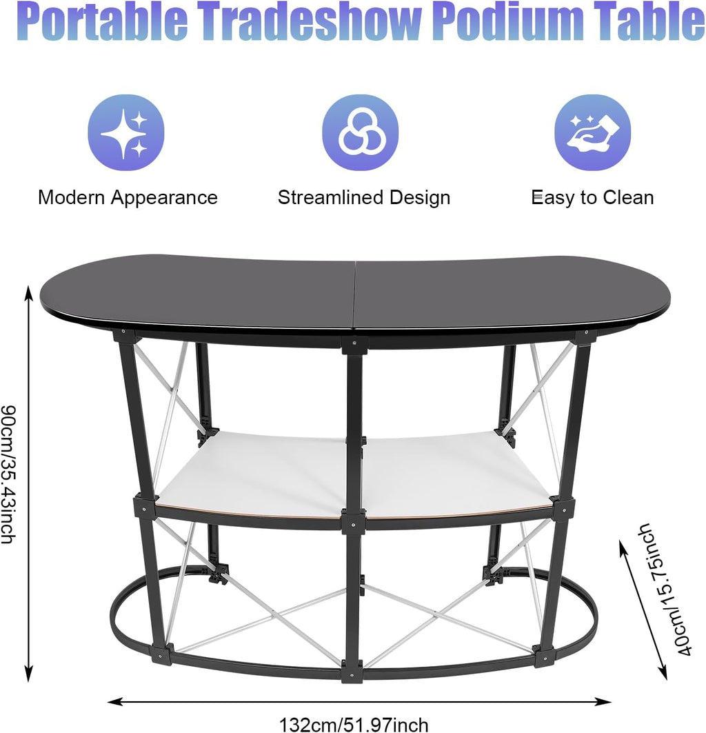 Portable Trade Show Counter, Foldable Reception Desk, Foldable Promotion Retail Bar with Storage Rack, Trade Show Display Speech Stand, 52Ã16Ã35inch 154.32lbs