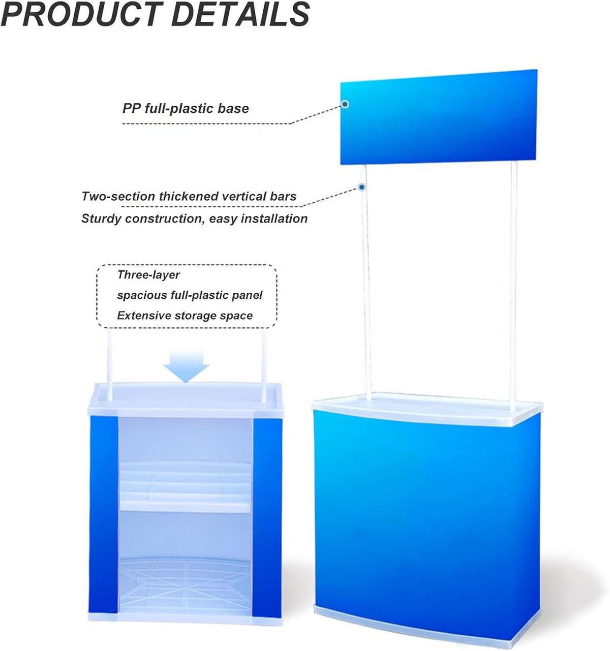 Folding Promotional Counter Table, Portable Retail Reception Event Desk Front Desk Podium Pop Up Exhibition Counter Trade Show Display Stand,Supermarket Tasting Table Banner Advertising Stand