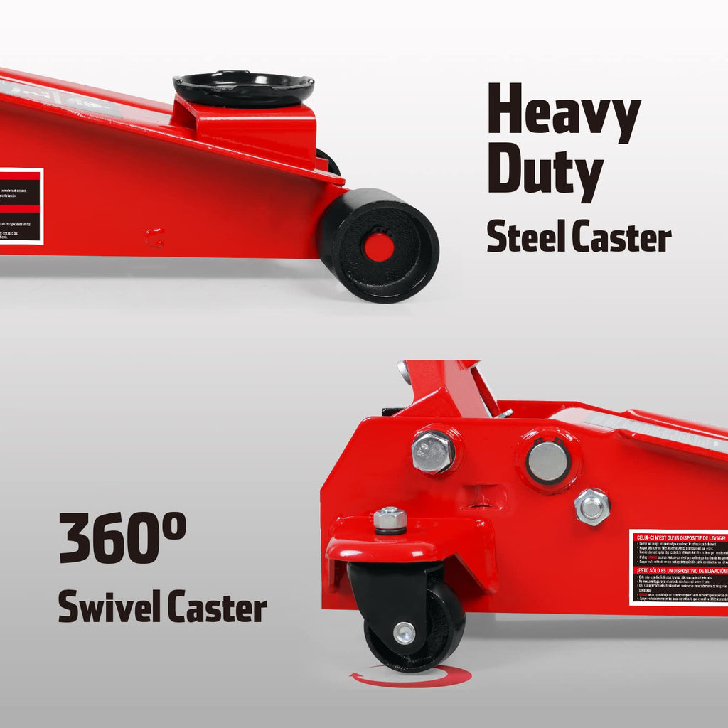 Jack Boss 4 Ton Floor Jack Hydraulic Low Profile Floor Jack with Dual Piston Quick Lift Pump, 4 Ton (8,800 lbs) Capacity, Red