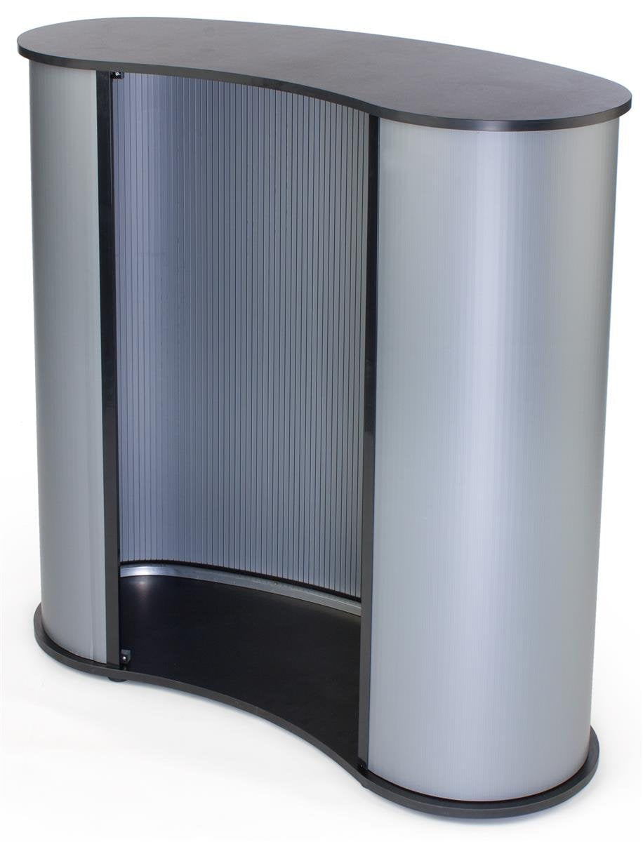 Displays2go Pop-up Podium Counter with Wood Grain Table