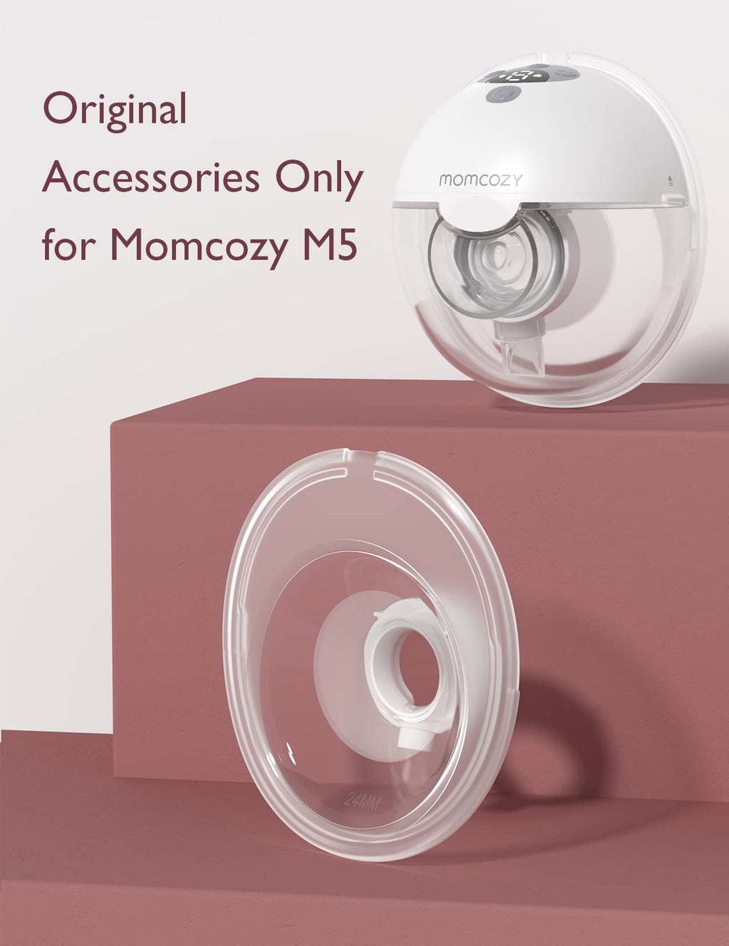 Momcozy M5 Lite Hands-Free Wearable Breast Pump, DoubleFit Flange for Baby-Like Comfort, 3 Modes & 9 Suction Levels, No Flange Insert or Hard Carry Case, 24mm, 2-Pack, Cozy Red