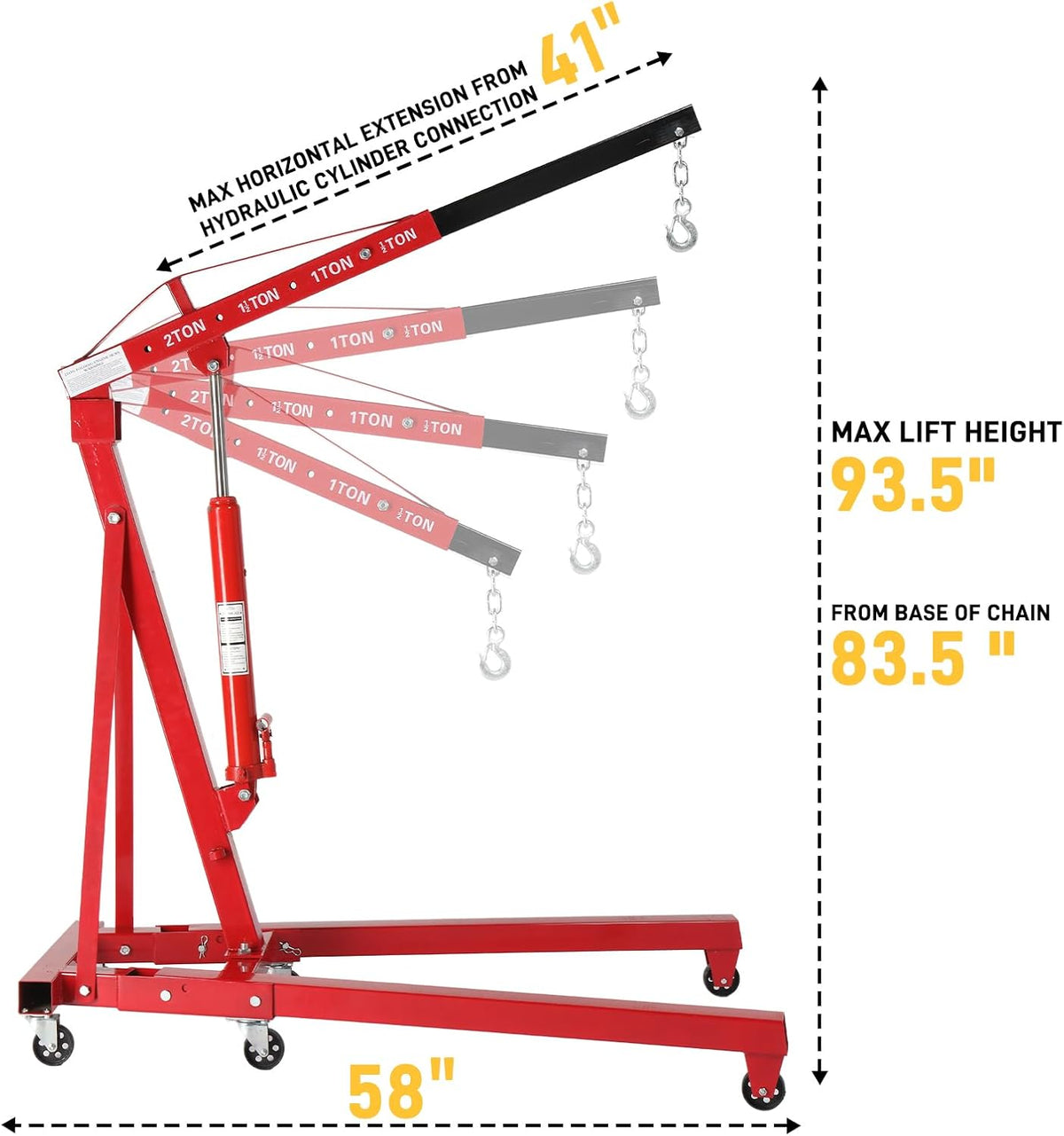 2 Ton Hydraulic Engine Hoist Crane, 4400LBS Folding Cherry Picker