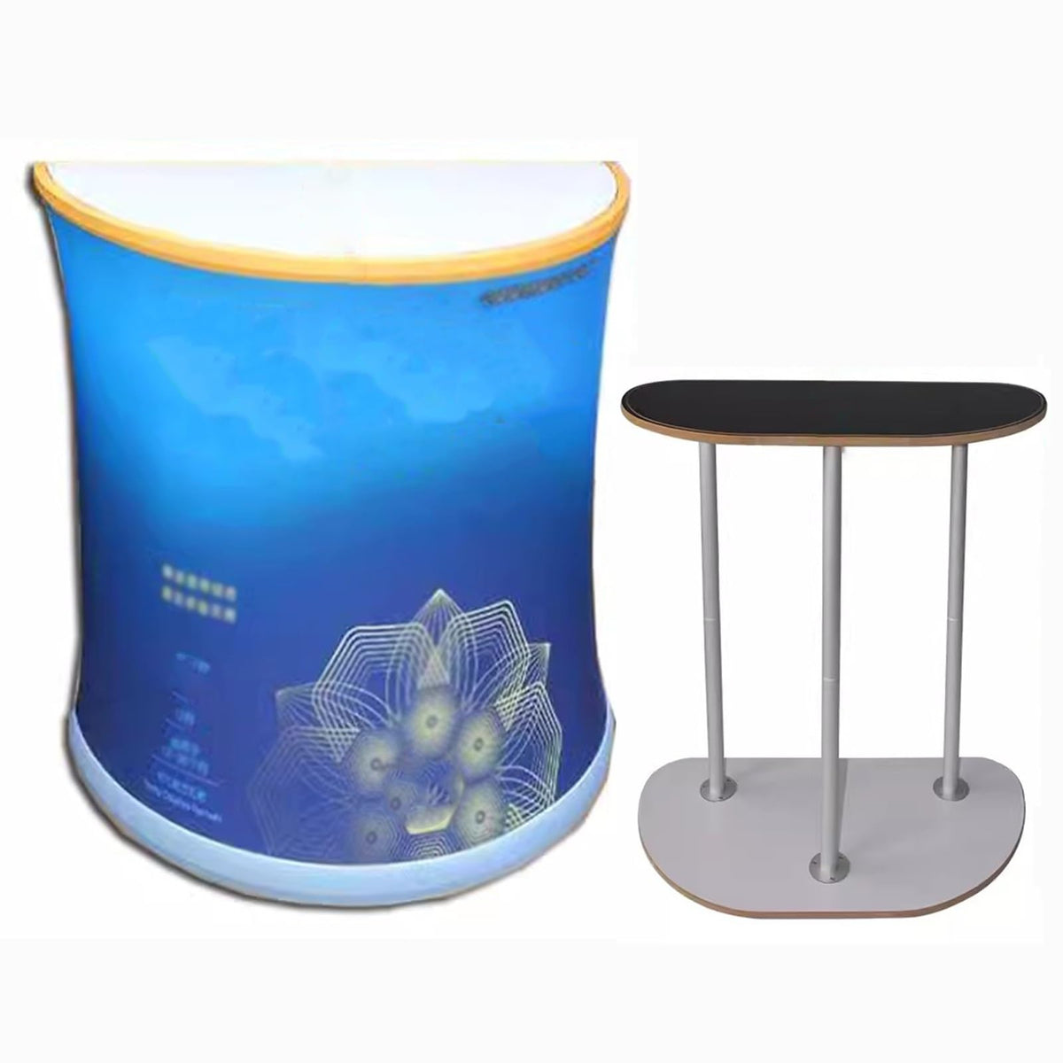 Portable Convex Promotion Counter Table, Detachable Banner Stand Podium for Tradeshow Exhibition Reception, Home Party Picnic Events Bar Show Table(Triangular)