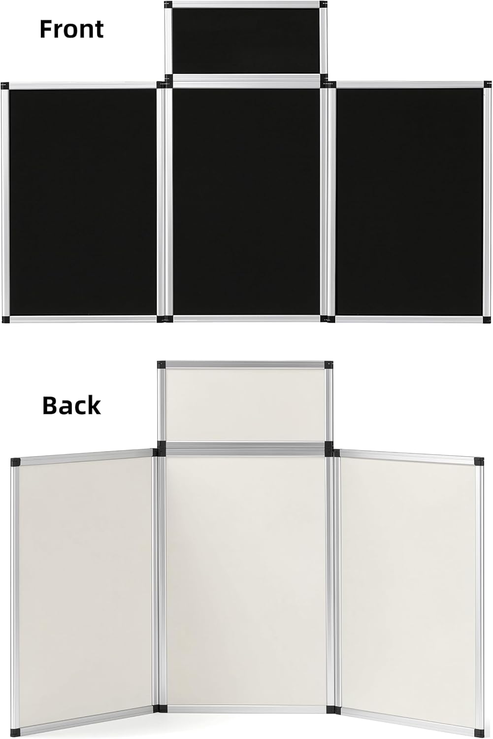 LITTLE TREE 3+1 Panel Trade Show Presentation Board, 70.8" x 35.4" Portable Panel Display, Folding Exhibition Boards Double Sided Tabletop Display Black Hook & Loop-Receptive Fabric with Bag