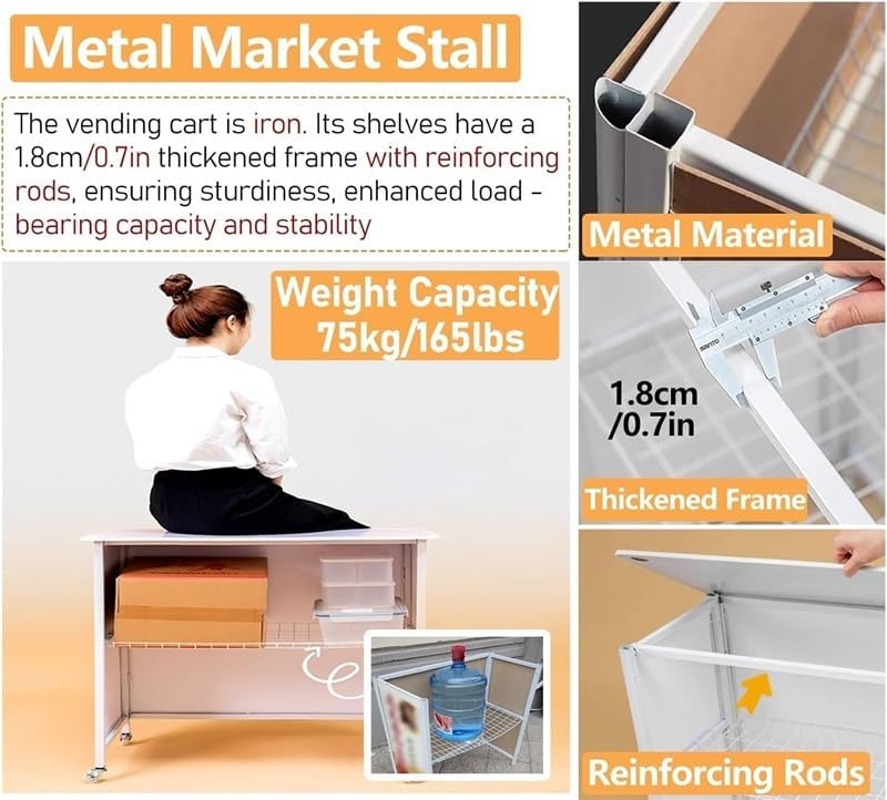 Mobile Portable Promotion Counter Table, Display Exhibition Counter Stand Booth Fair with Wall, Foldable Podium with Storage Rack/Carrying Bag